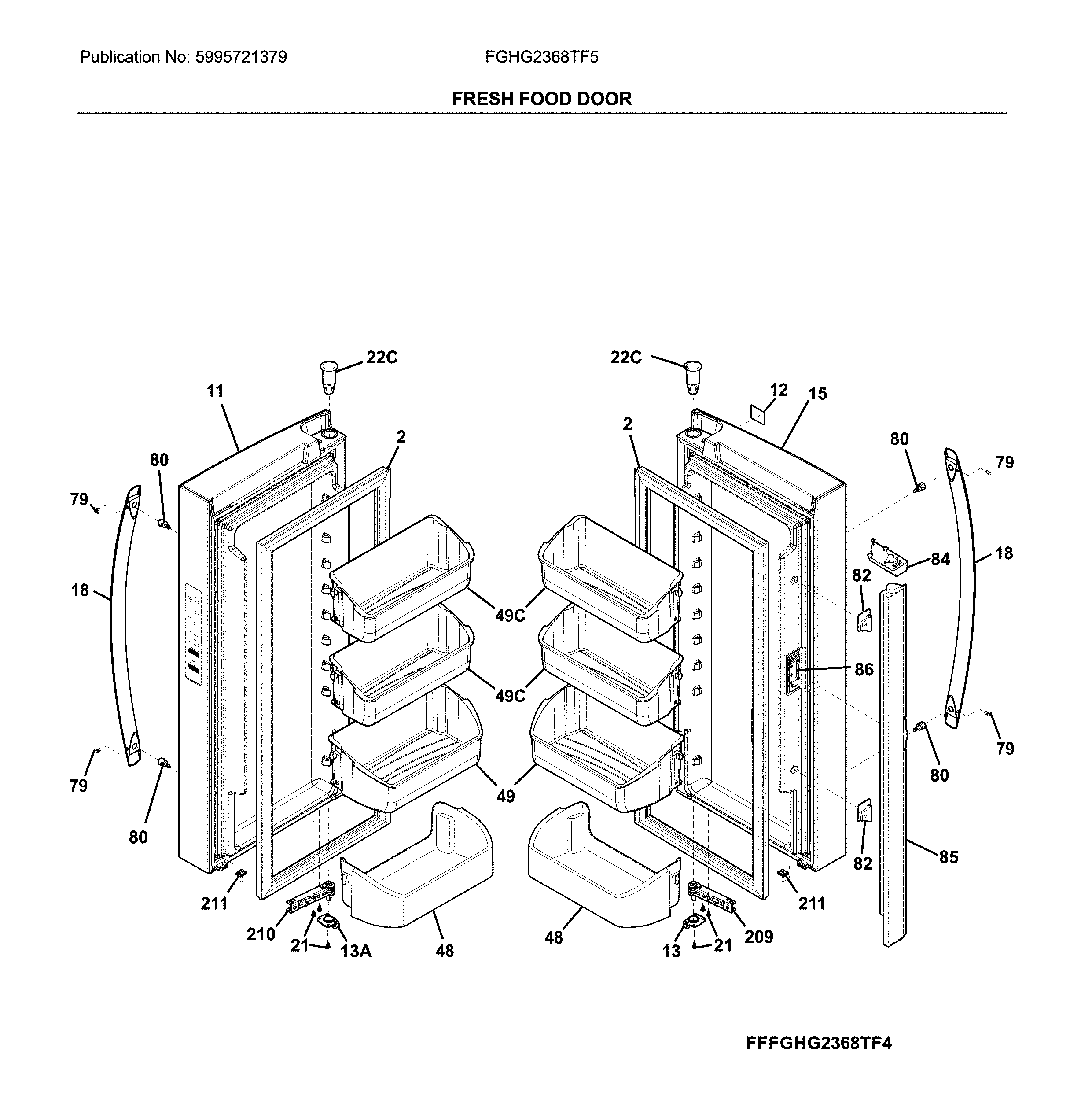 Frigidaire FGHG2368TF5 fresh food doors diagram