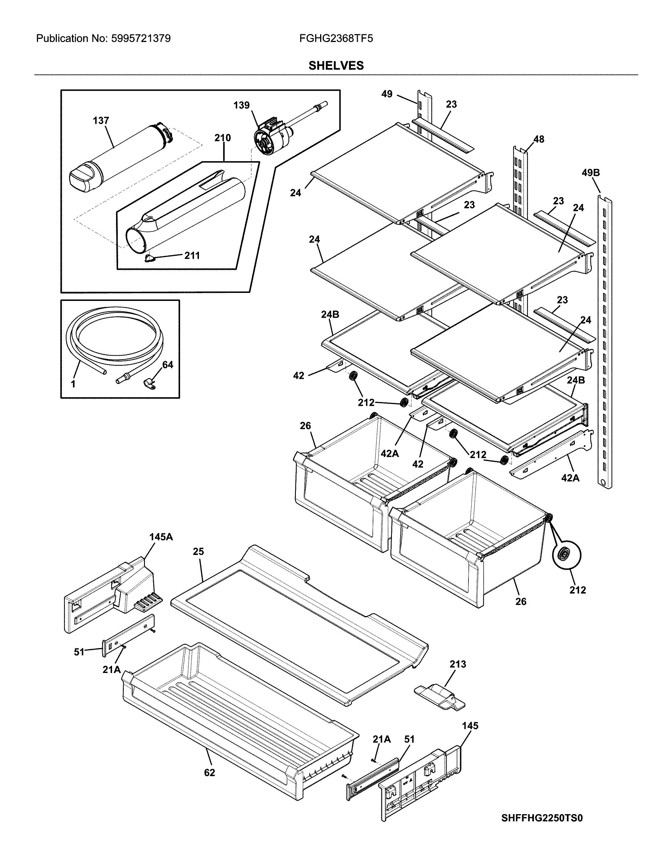 Frigidaire FGHG2368TF5 shelves diagram
