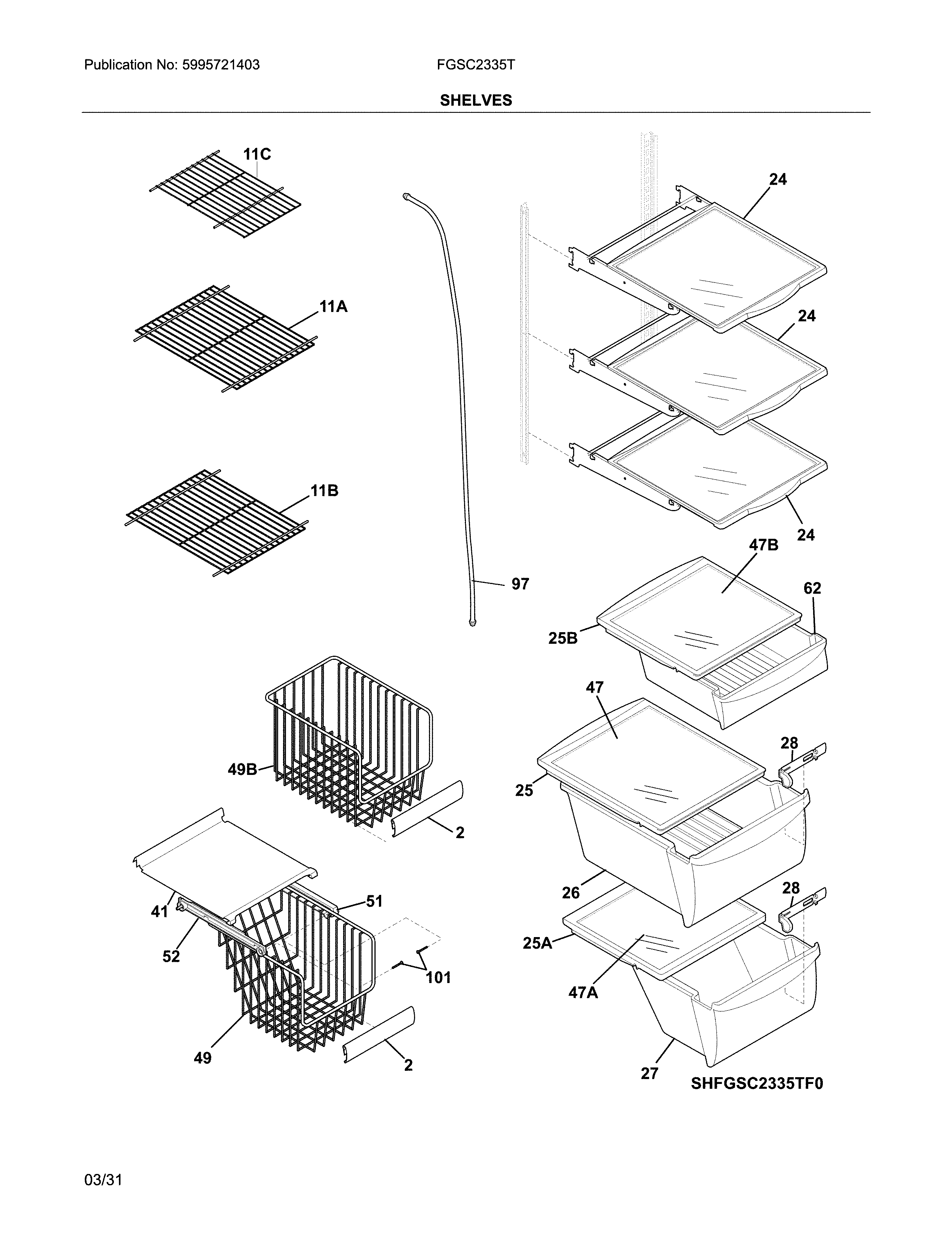 Frigidaire FGSC2335TD7 shelves diagram