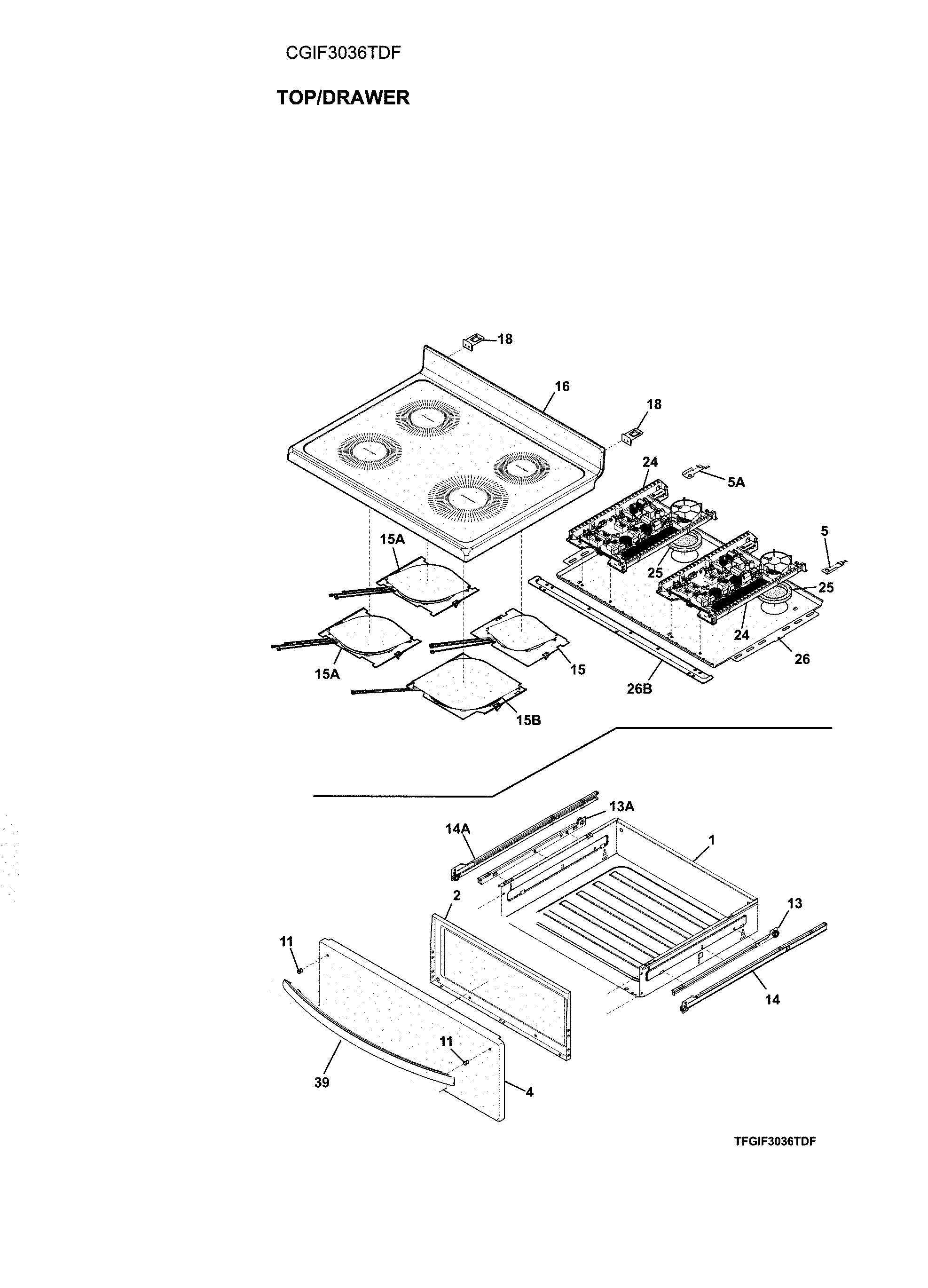 Frigidaire CGIF3036TDF top/drawer diagram