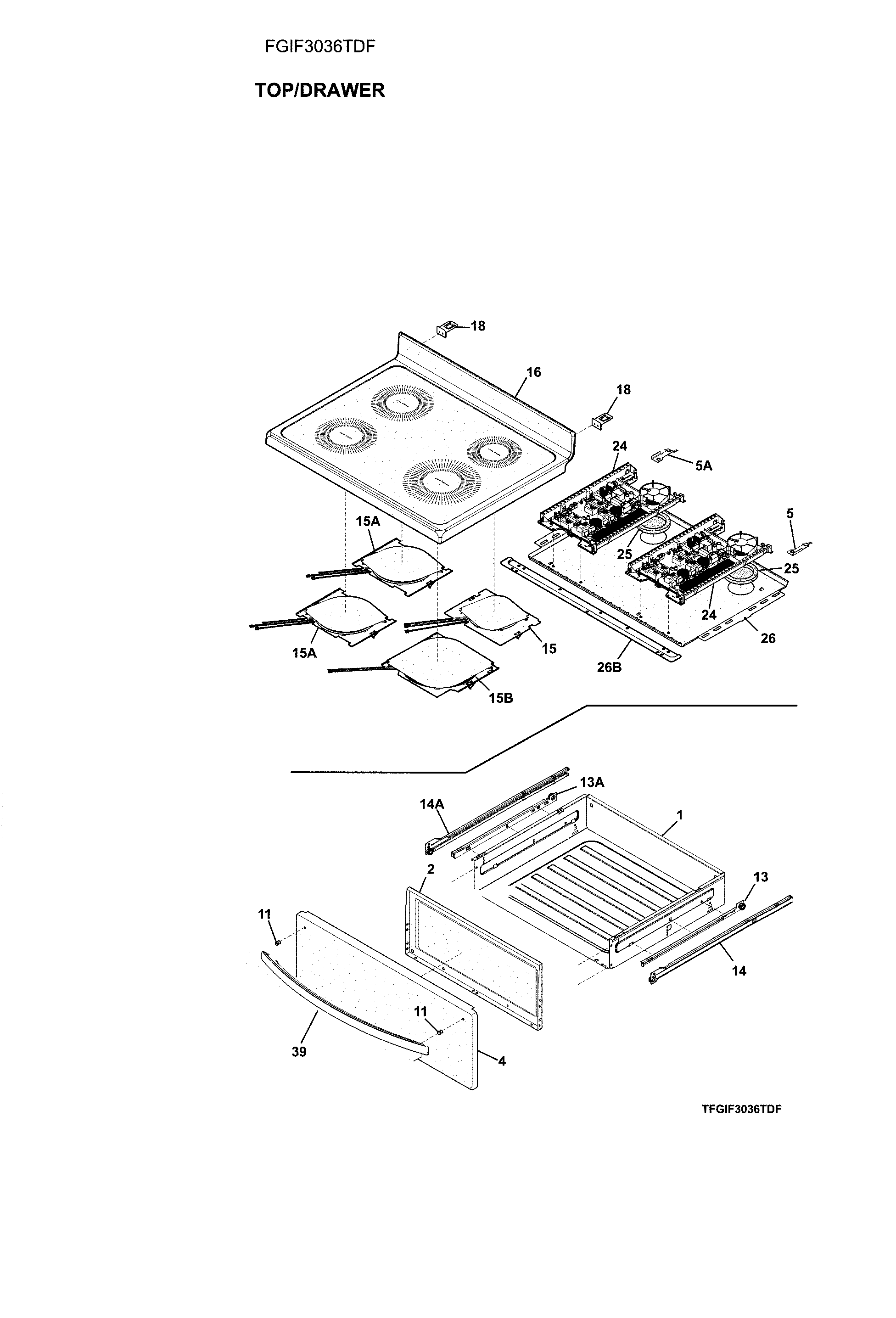 Frigidaire FGIF3036TDF top/drawer diagram