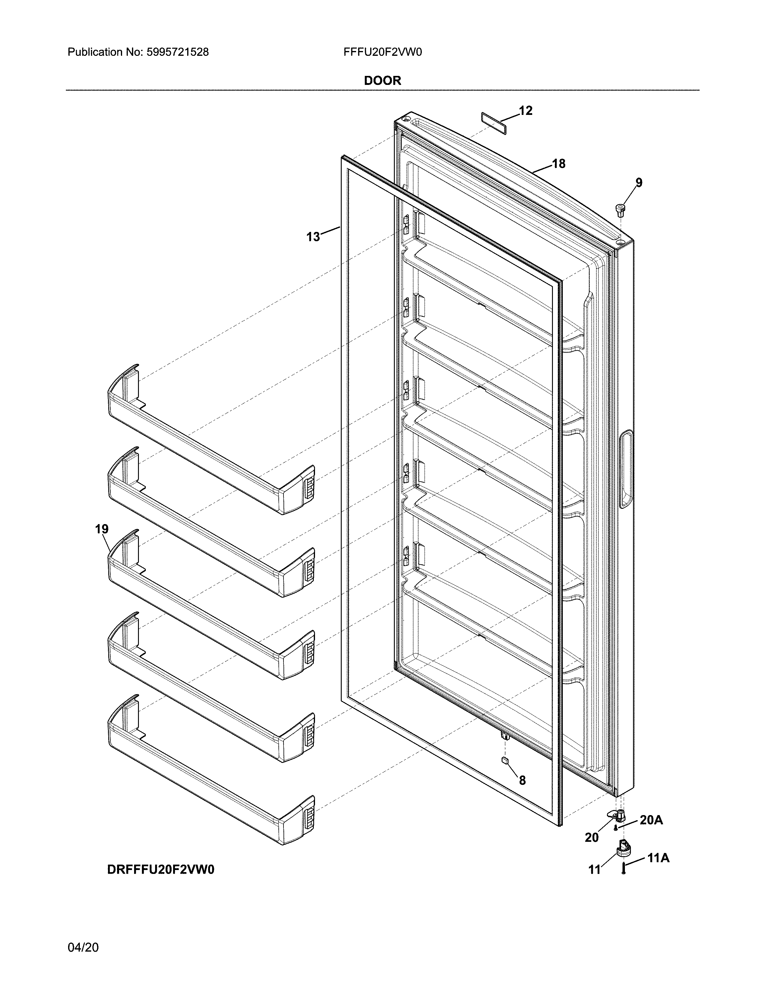 Frigidaire FFFU20F2VW0 door diagram