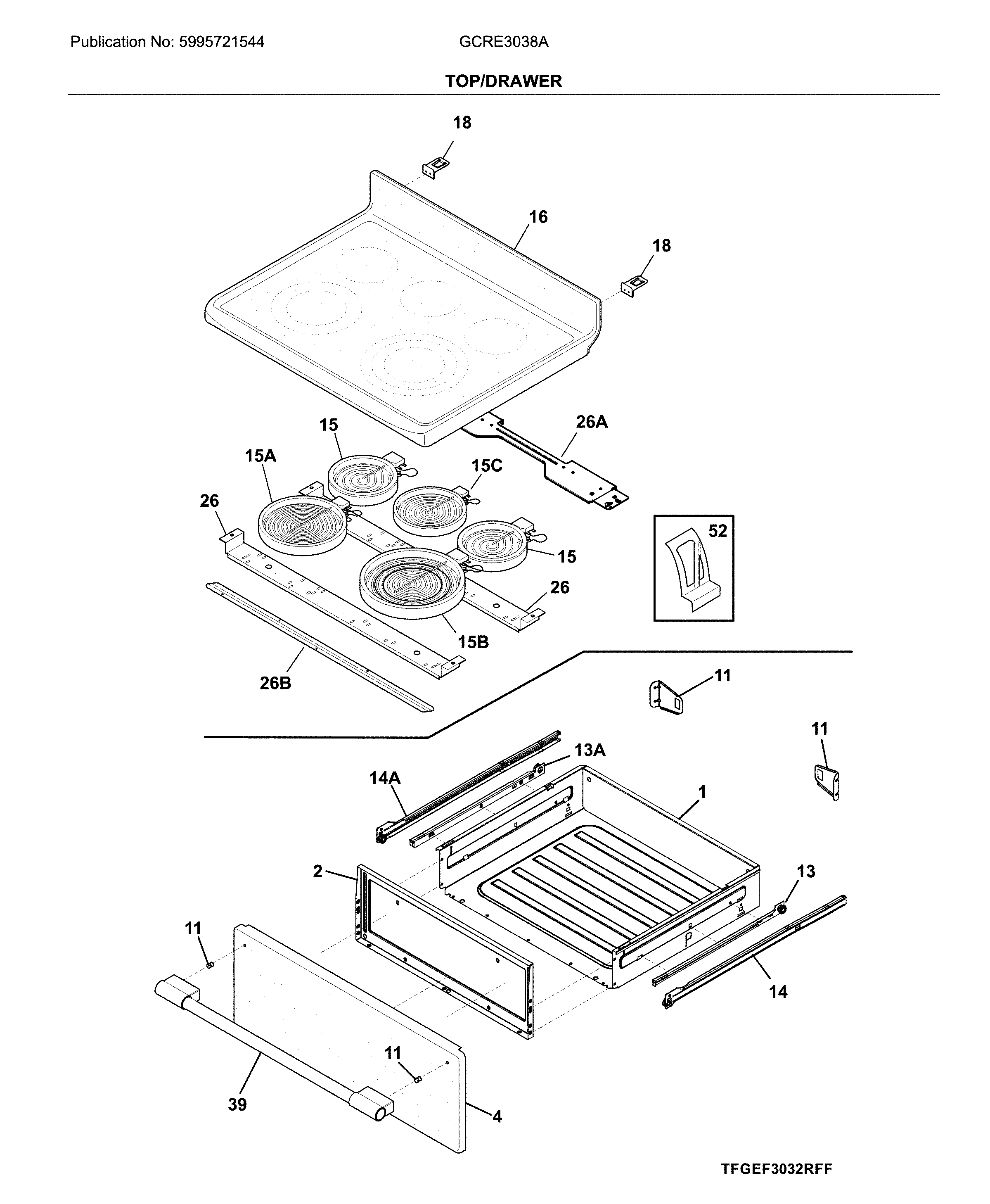 Frigidaire GCRE3038ADA top/drawer diagram