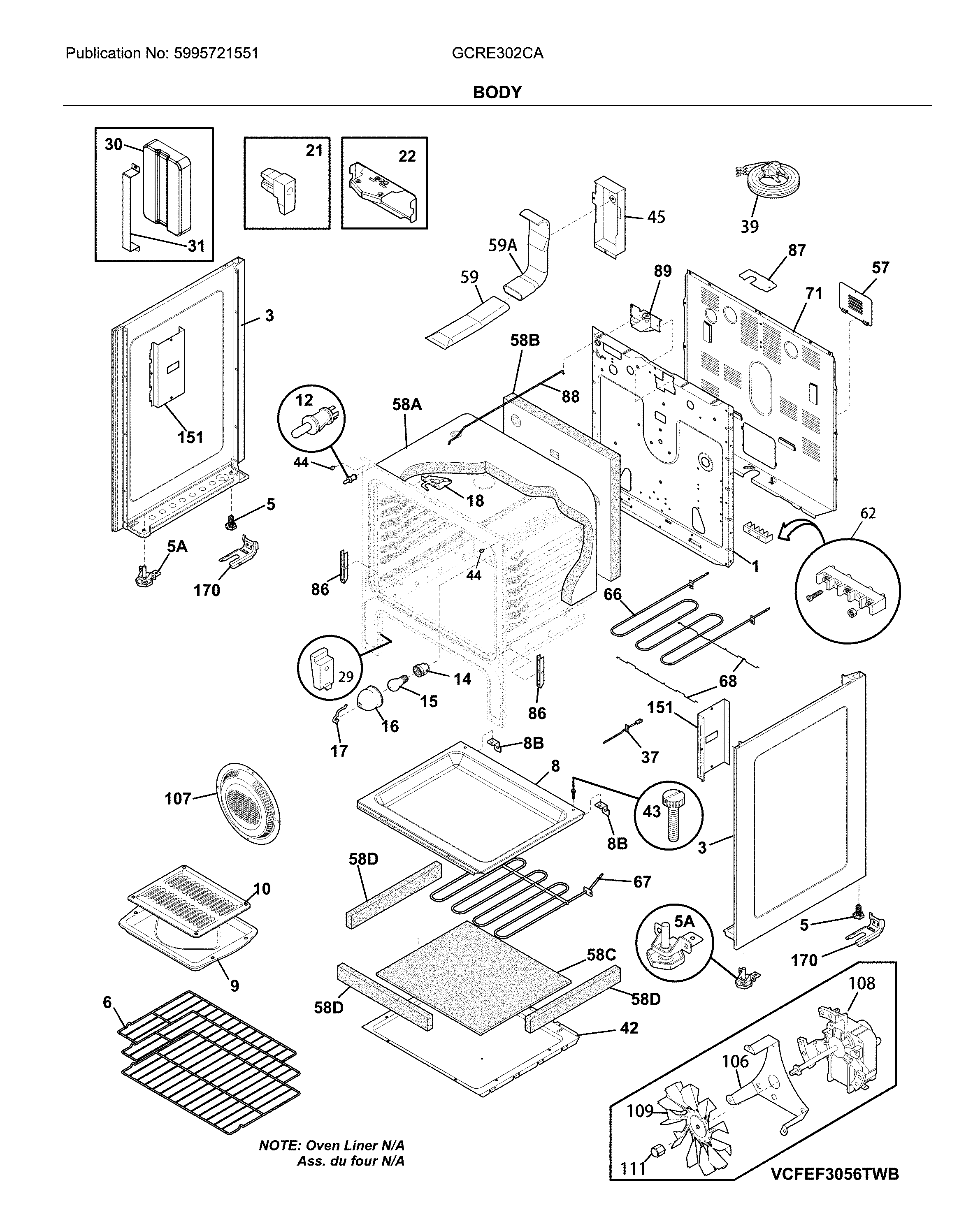 Frigidaire GCRE302CAFA body diagram