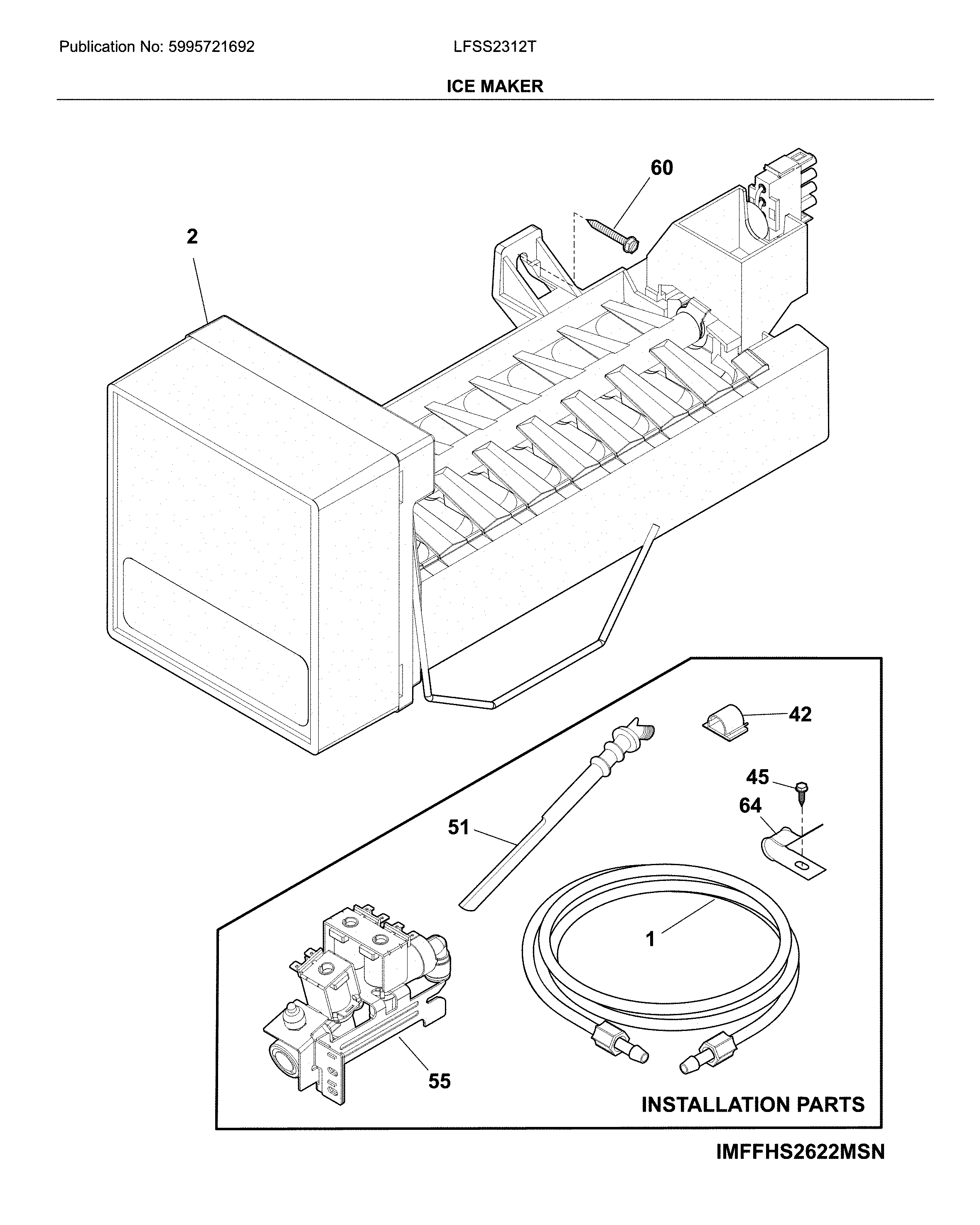 Frigidaire LFSS2312TE4 ice maker diagram