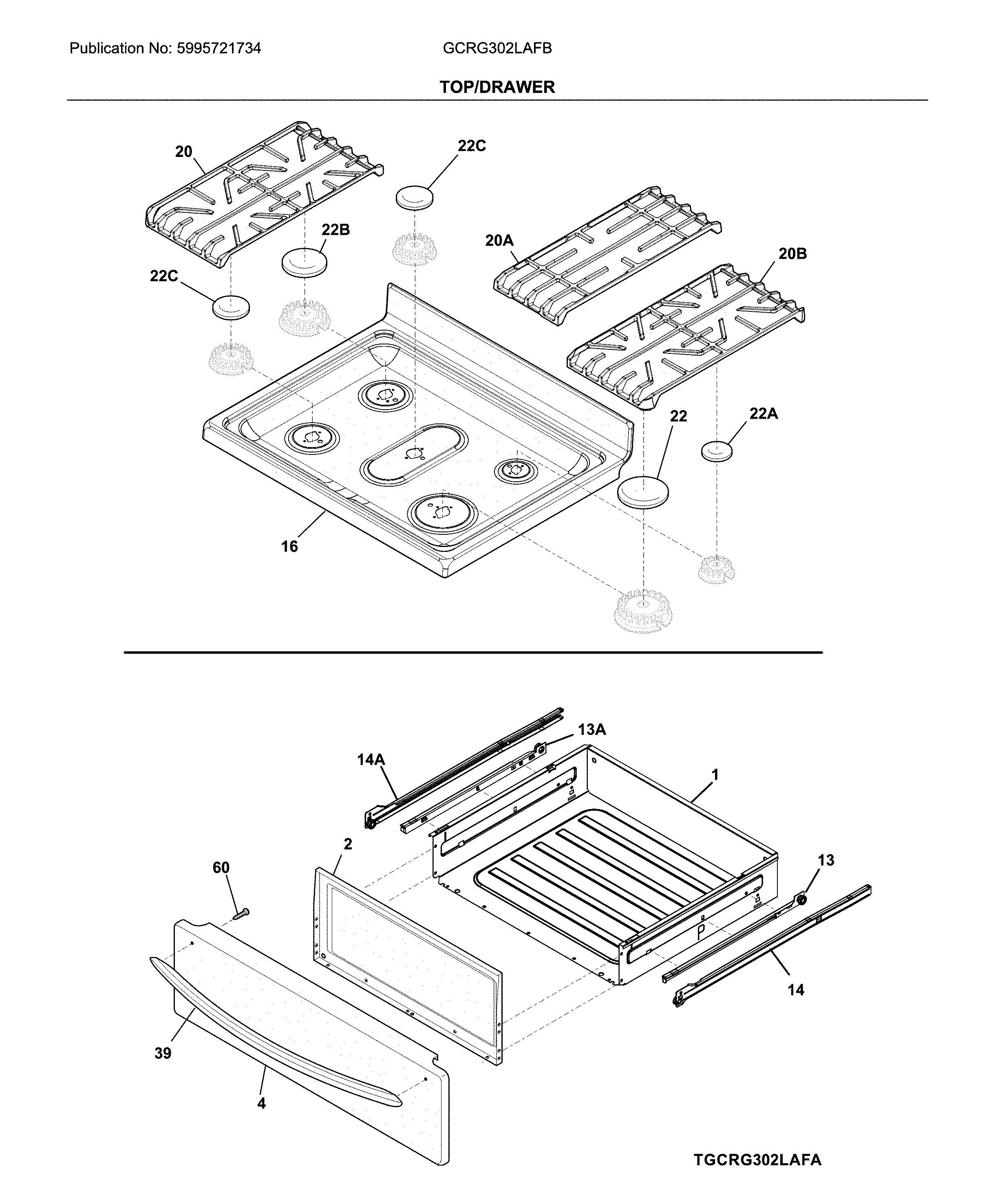 Frigidaire GCRG302LAFB top/drawer diagram
