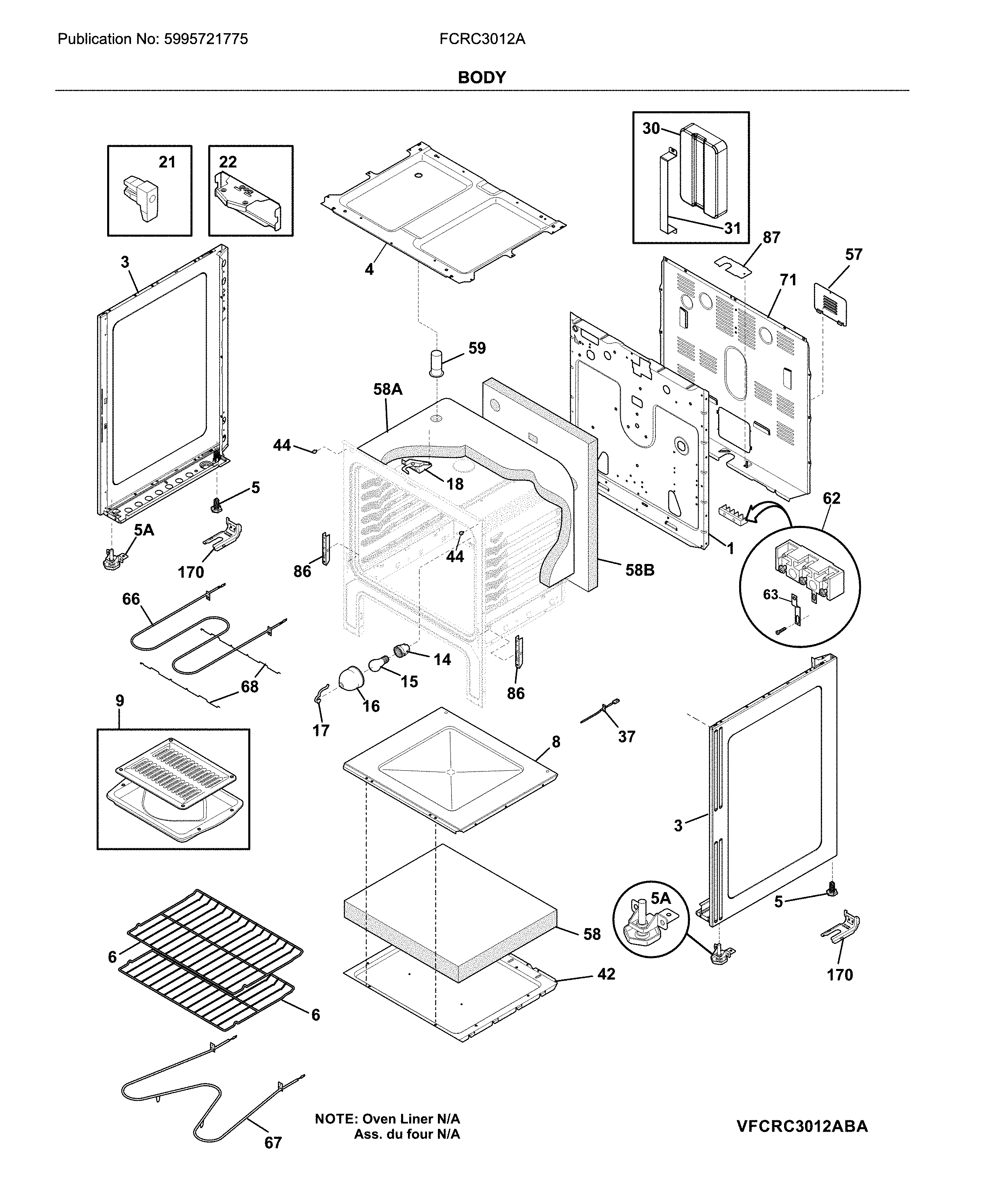 Frigidaire FCRC3012AWB body diagram