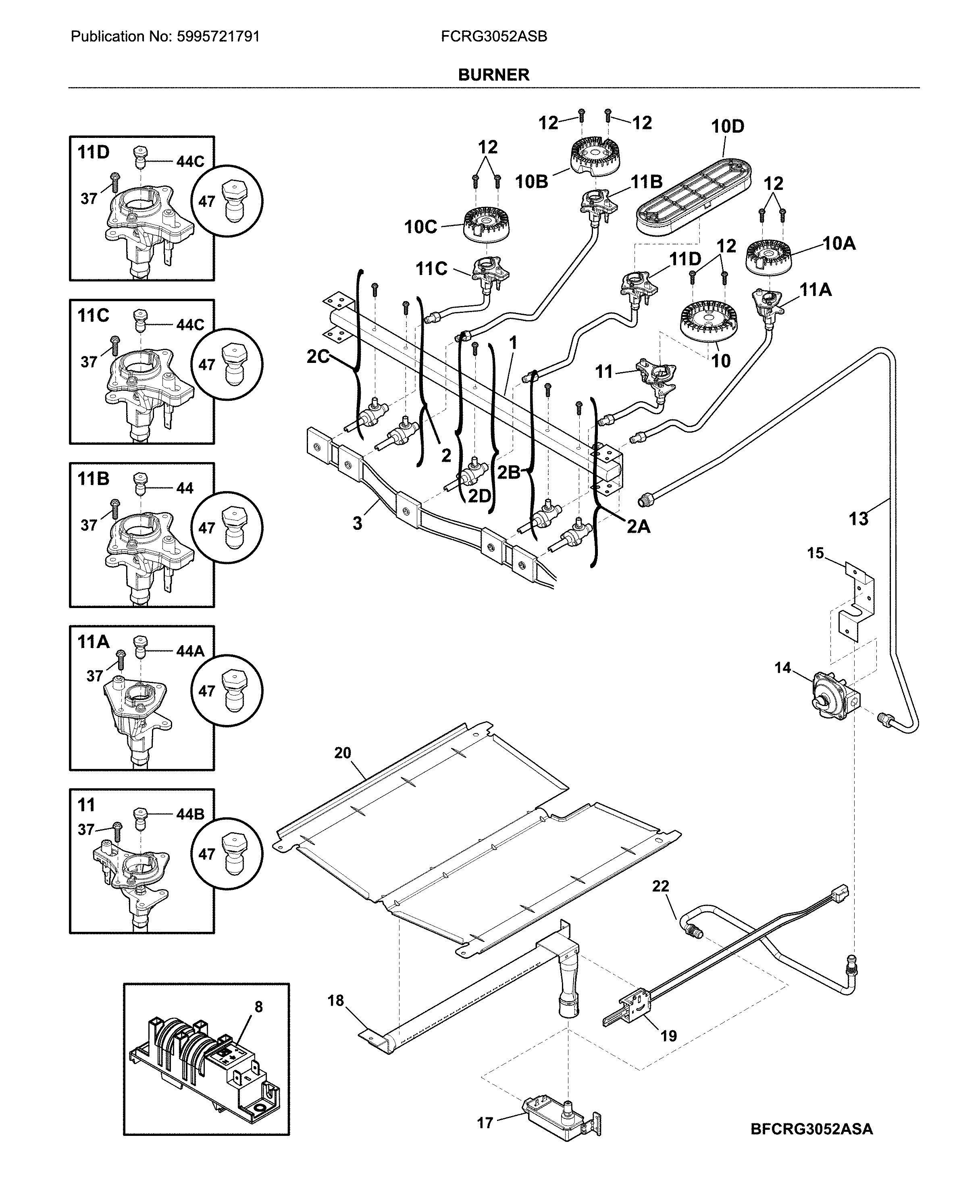 Frigidaire FCRG3052ASB burner diagram