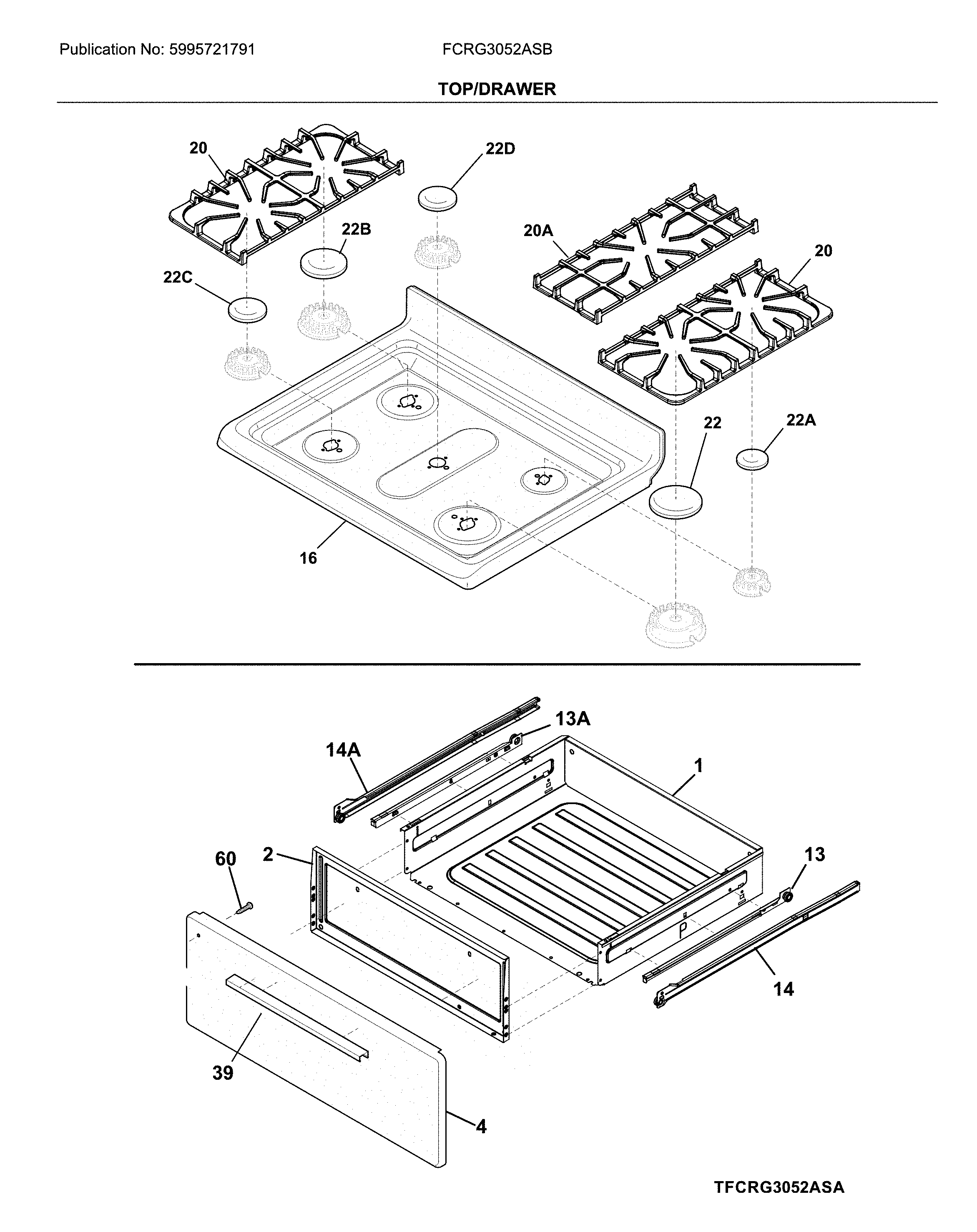 Frigidaire FCRG3052ASB top/drawer diagram