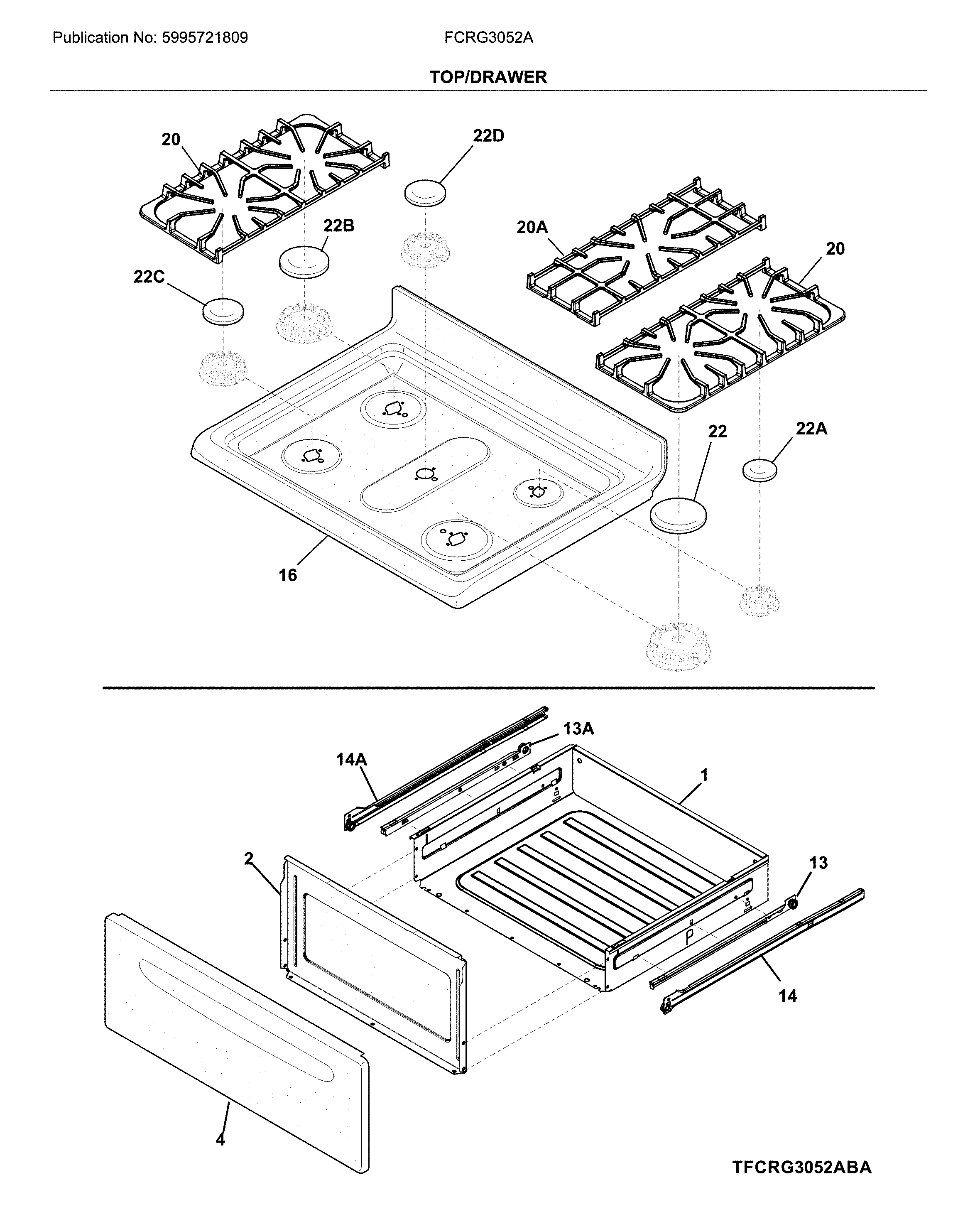 Frigidaire FCRG3052AWB top/drawer diagram