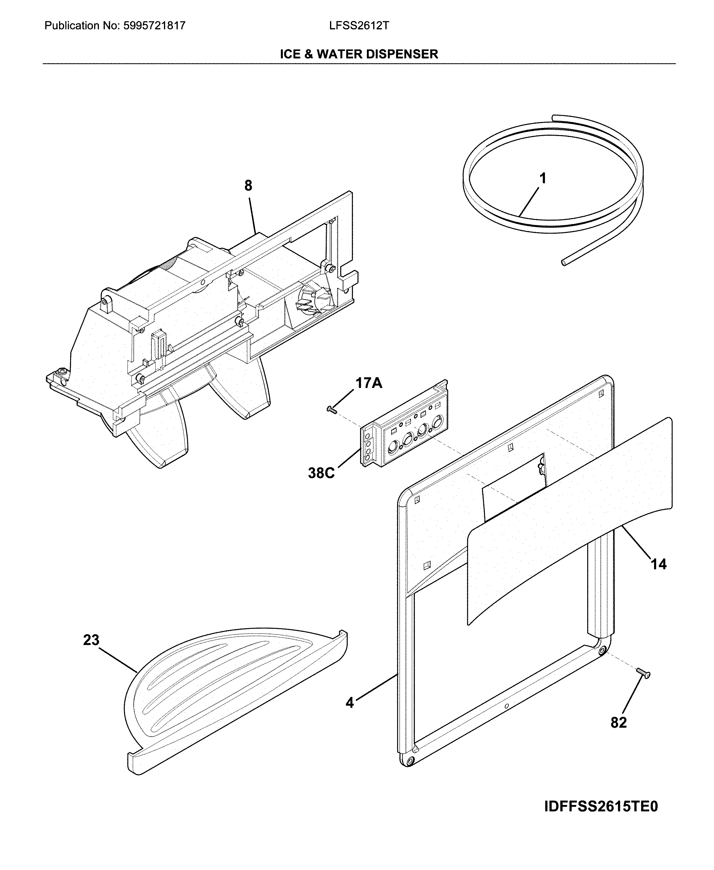 Frigidaire LFSS2612TP5 ice & water dispenser diagram