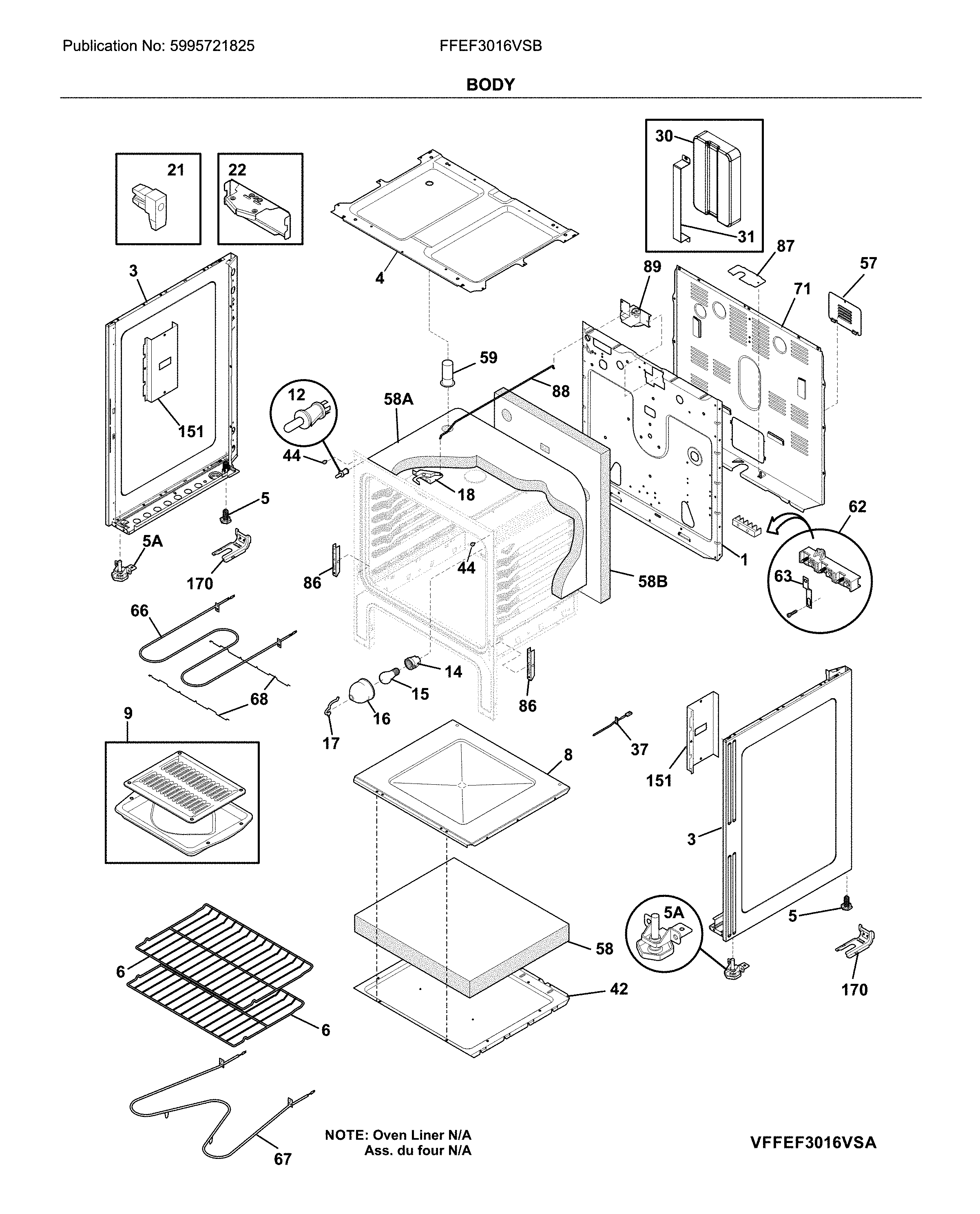 Frigidaire FFEF3016VSB body diagram