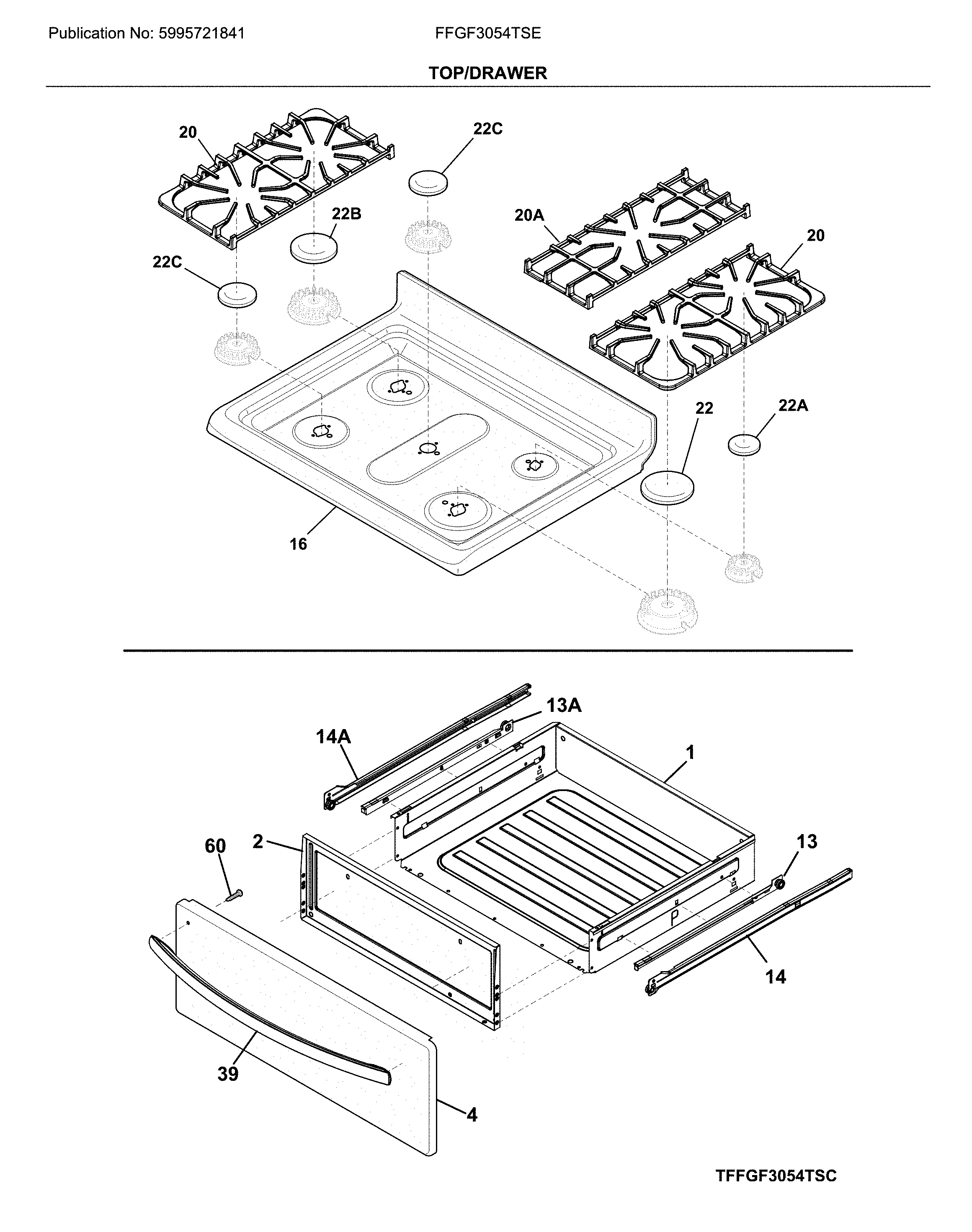 Frigidaire FFGF3054TSE top/drawer diagram