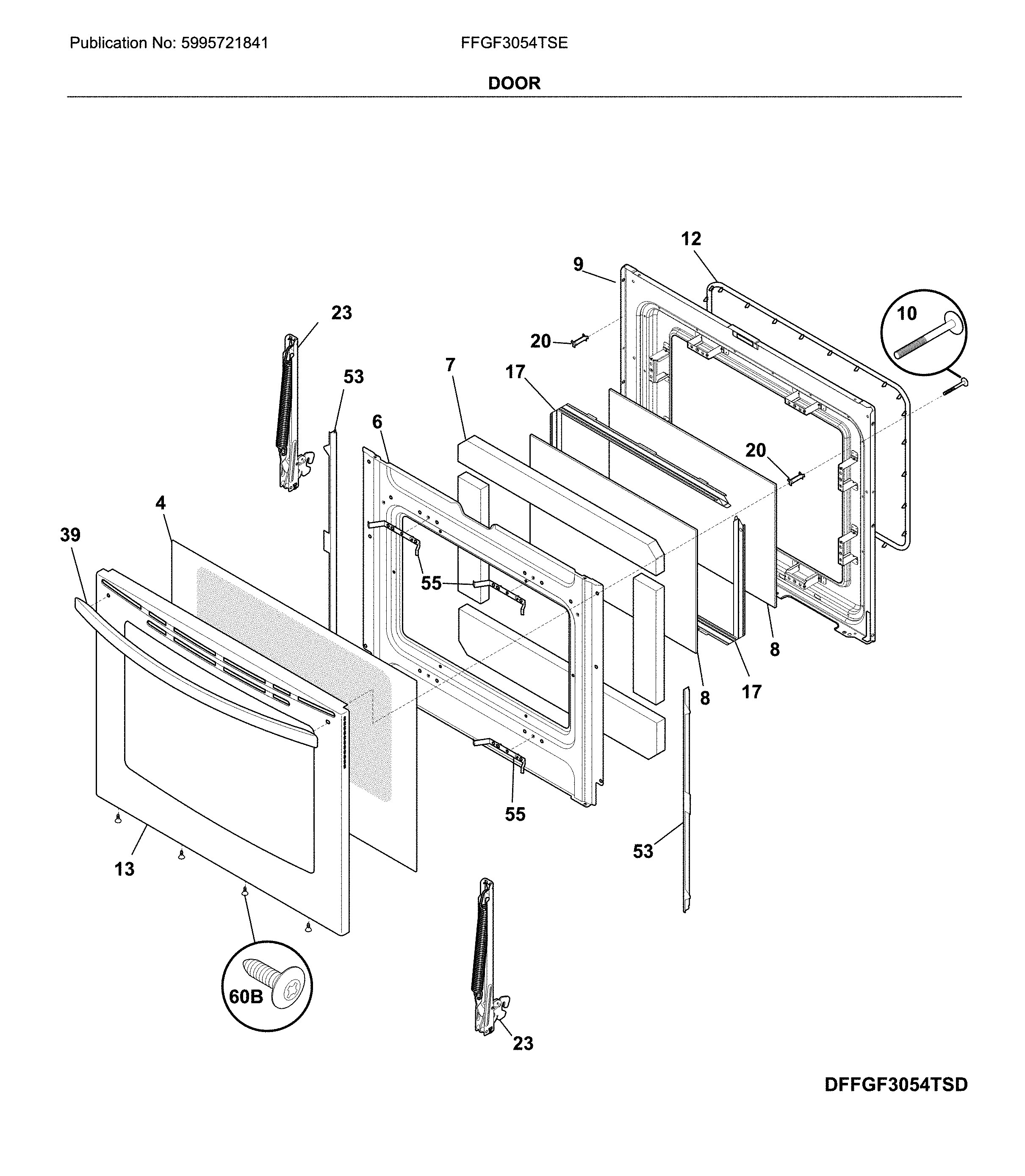 Frigidaire FFGF3054TSE door diagram