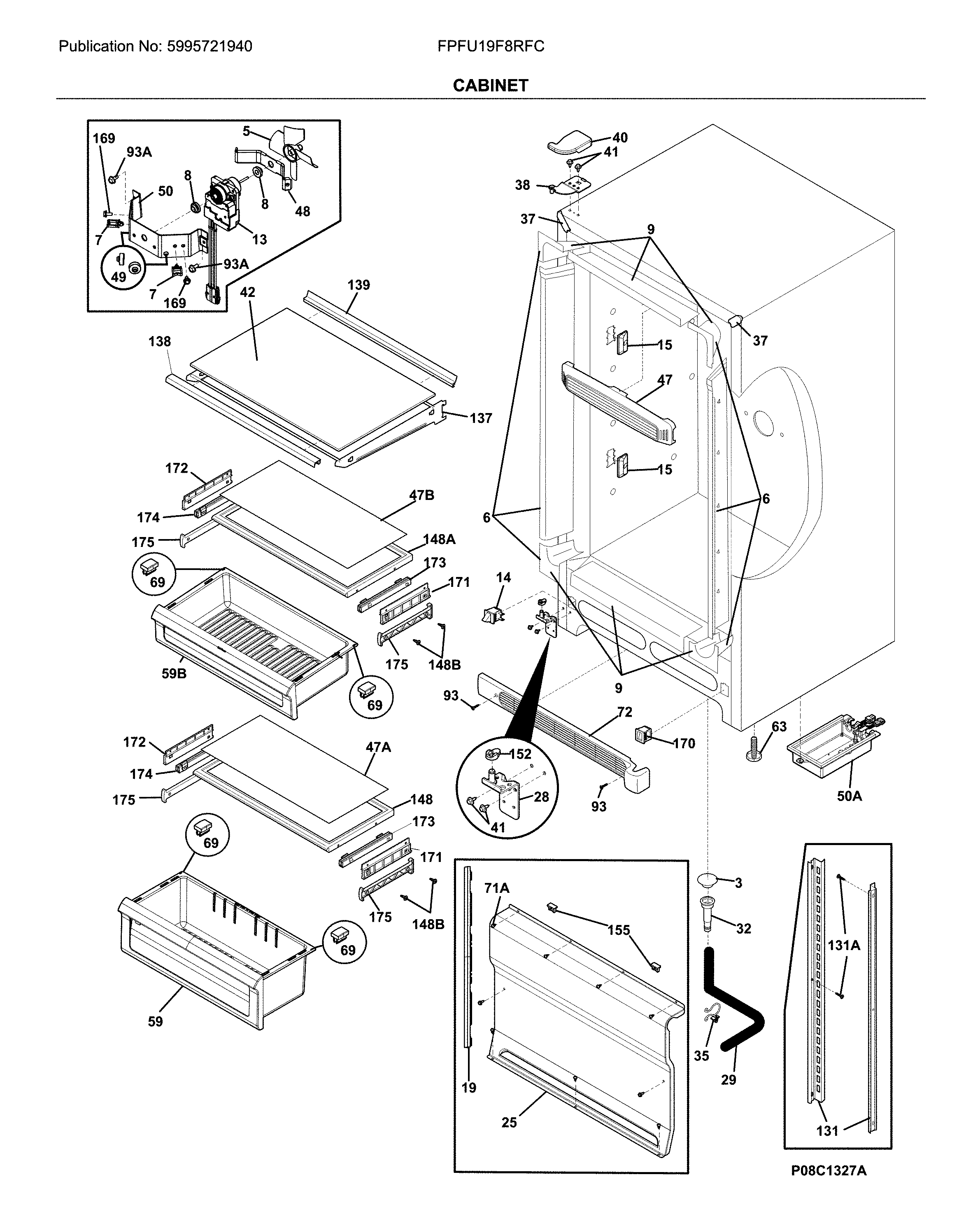 Frigidaire FPFU19F8RFC cabinet diagram