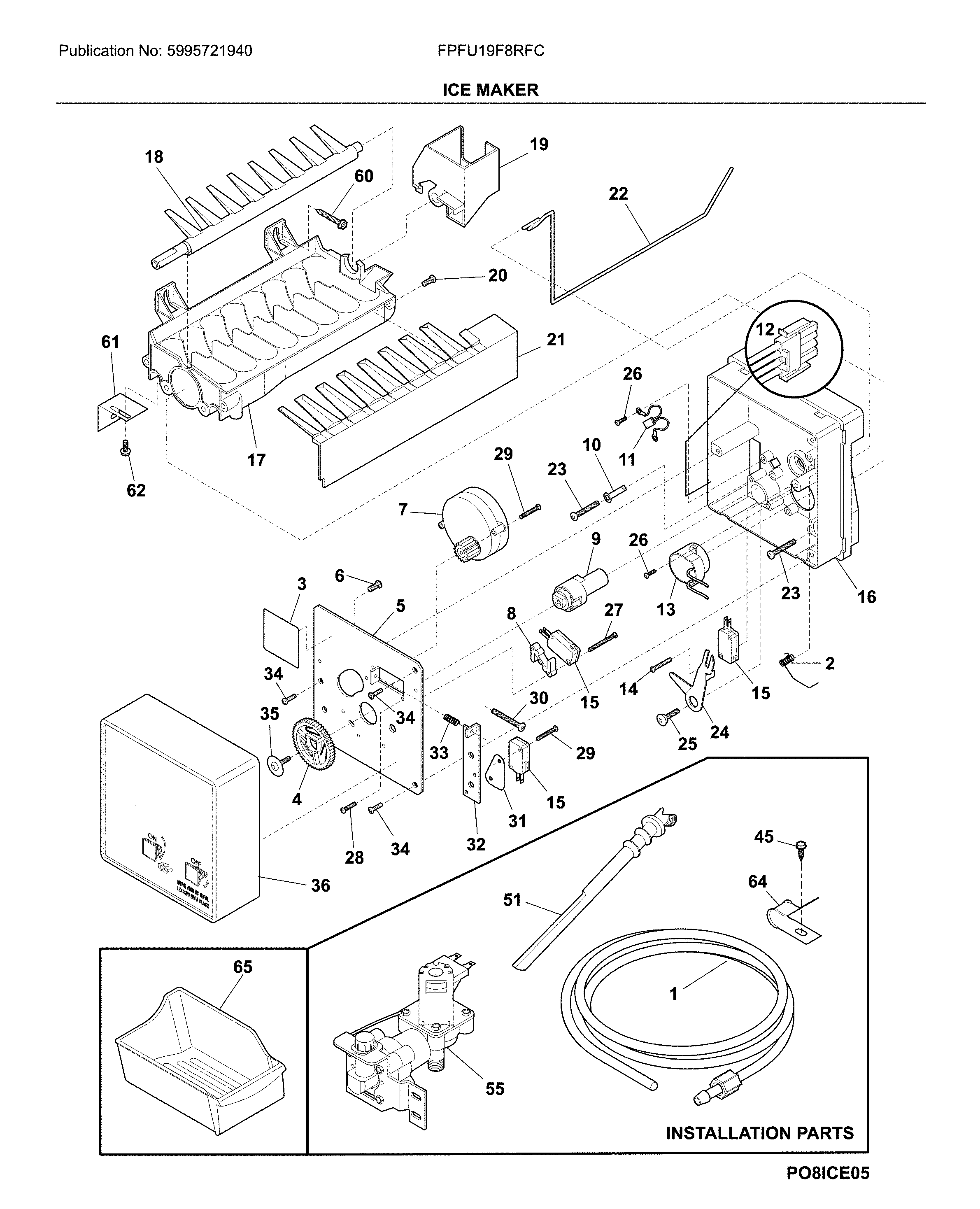 Frigidaire FPFU19F8RFC ice maker diagram