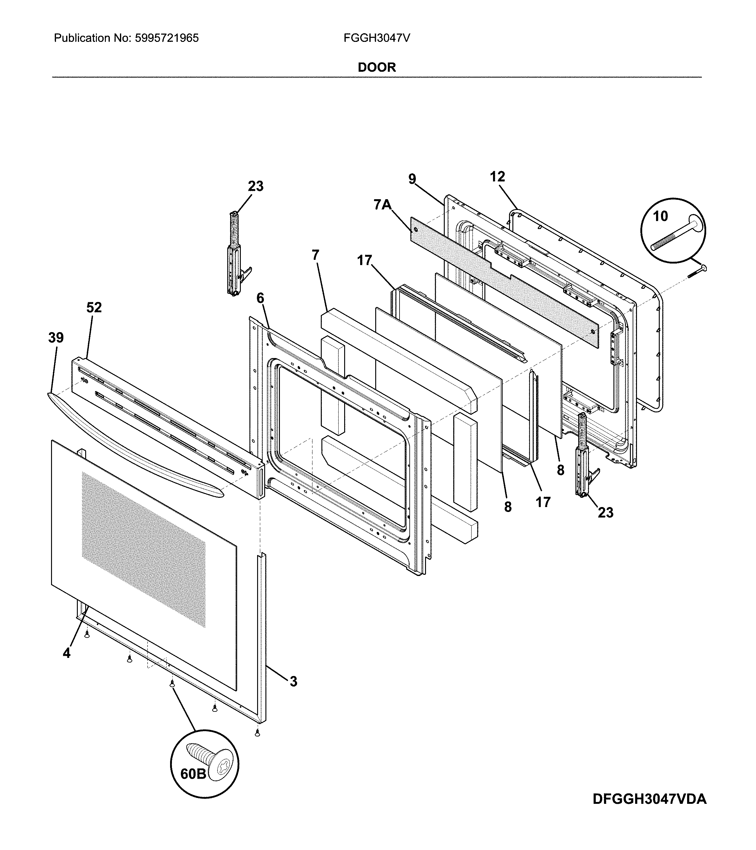 Frigidaire FGGH3047VFB door diagram