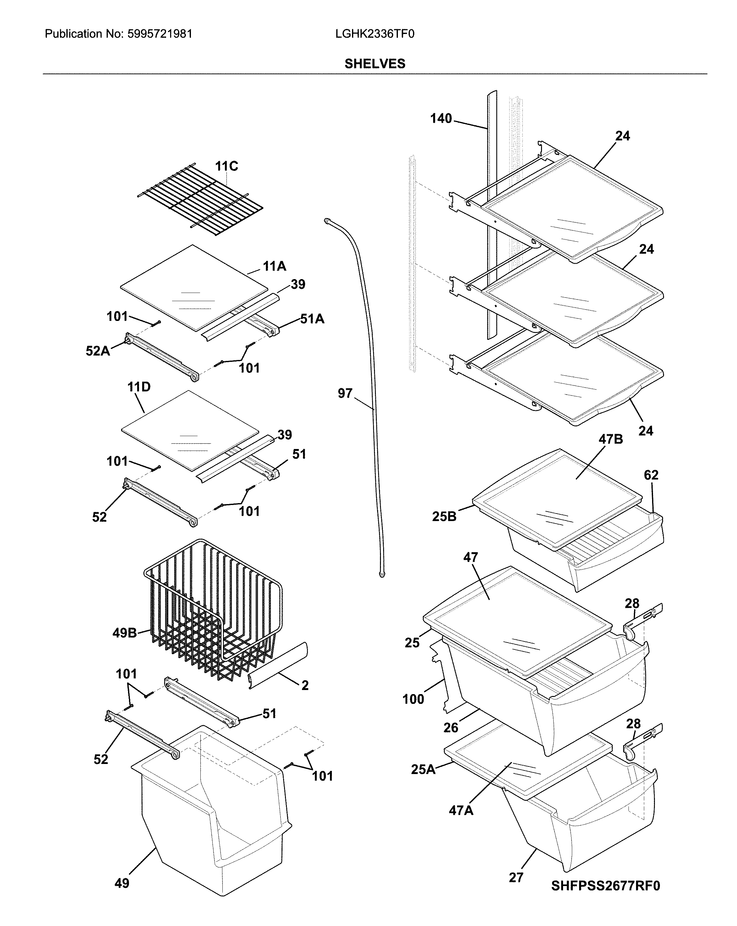 Frigidaire LGHK2336TF0 shelves diagram