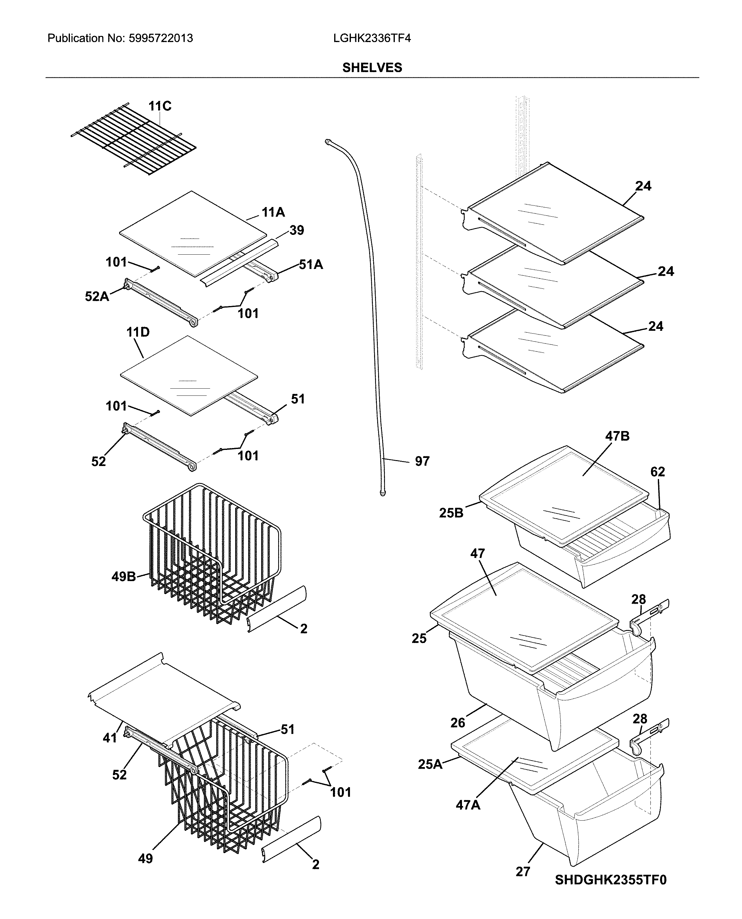 Frigidaire LGHK2336TF4 shelves diagram