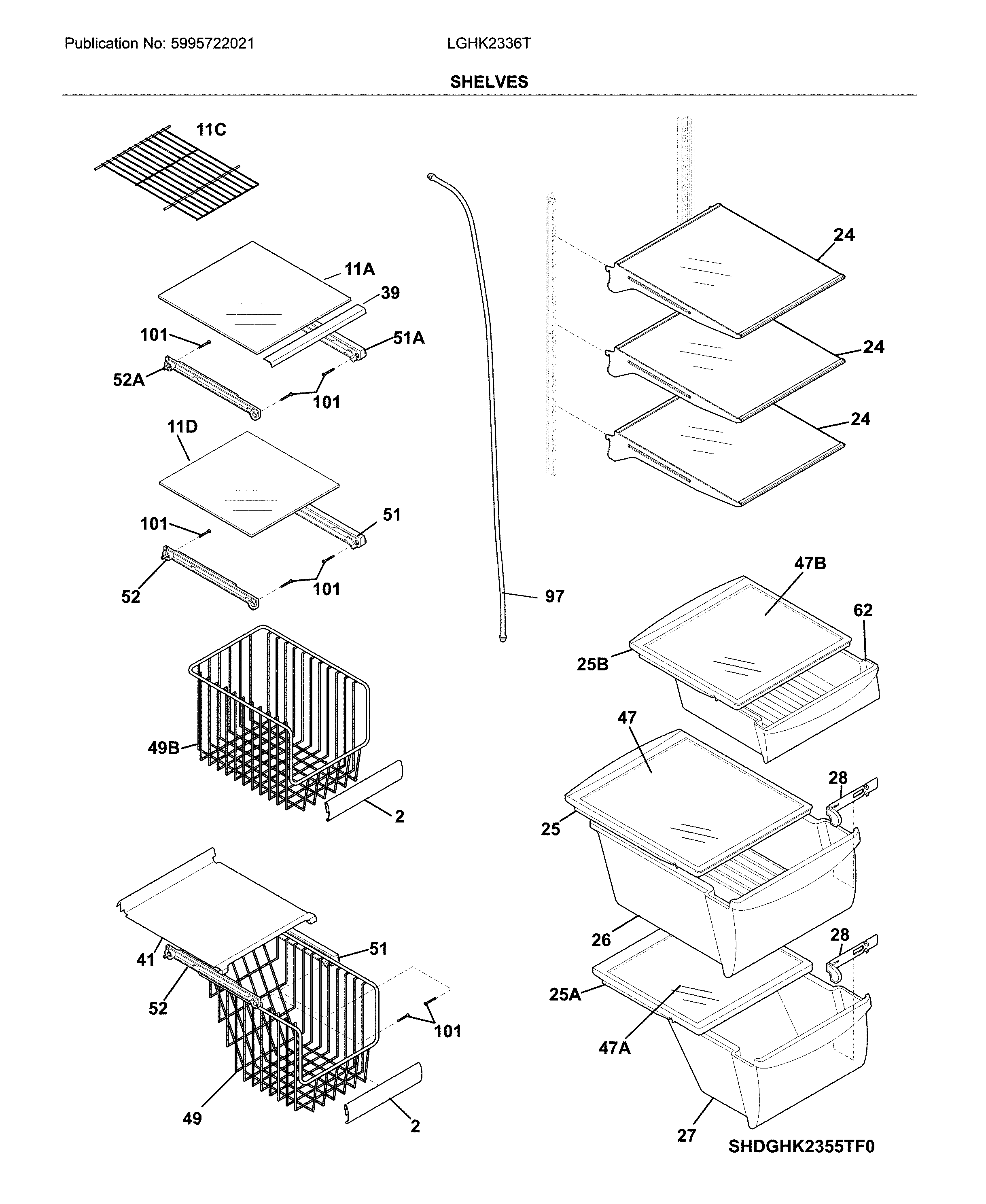 Frigidaire LGHK2336TD5 shelves diagram