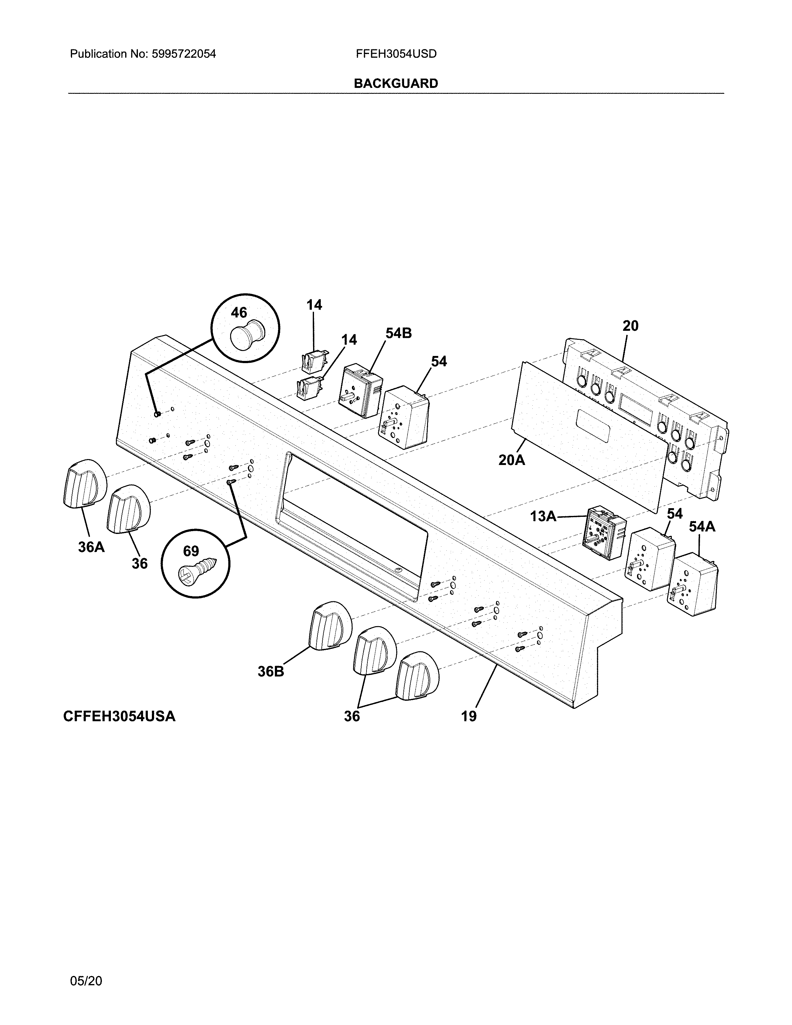 Frigidaire FFEH3054USD backguard diagram