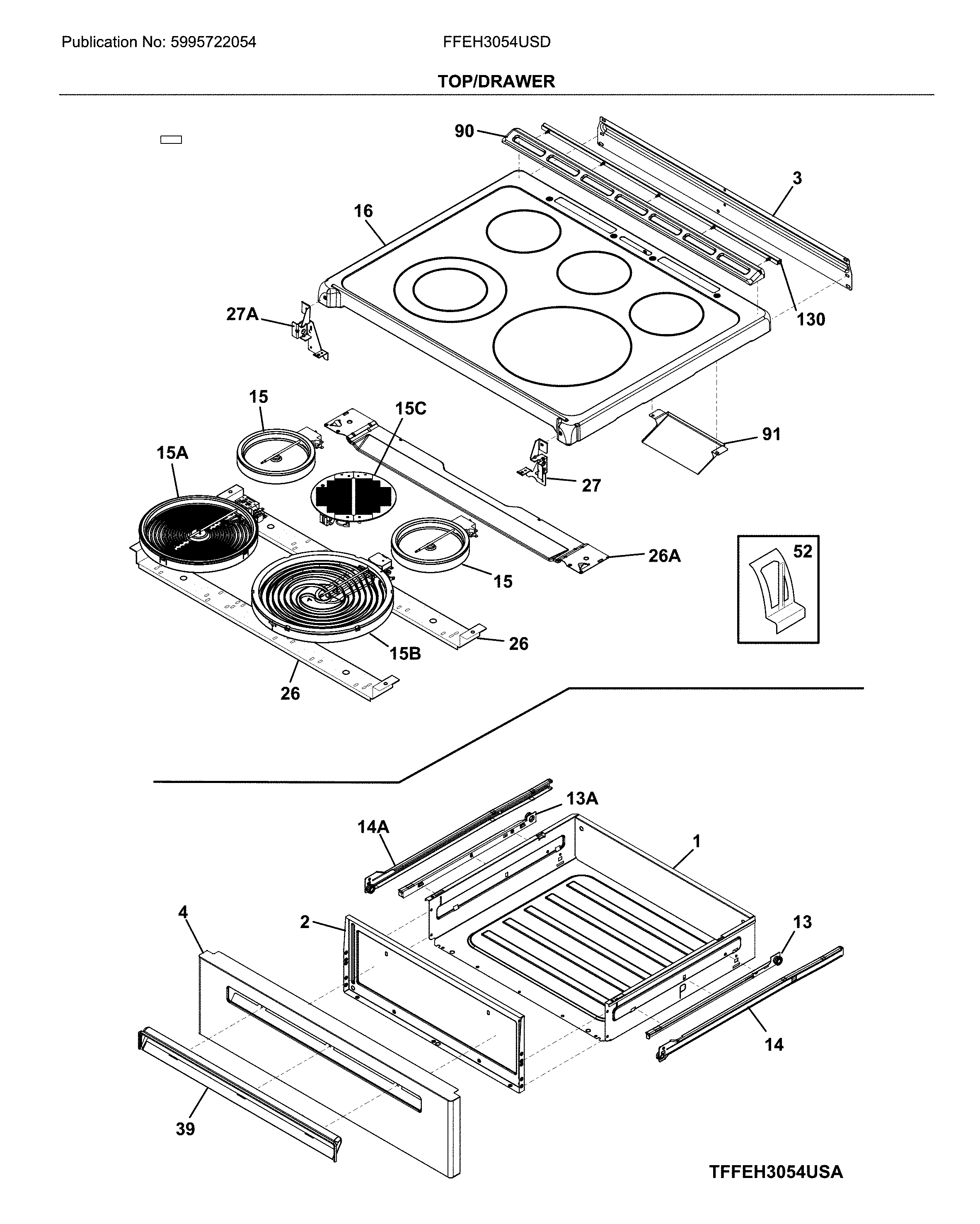 Frigidaire FFEH3054USD top/drawer diagram