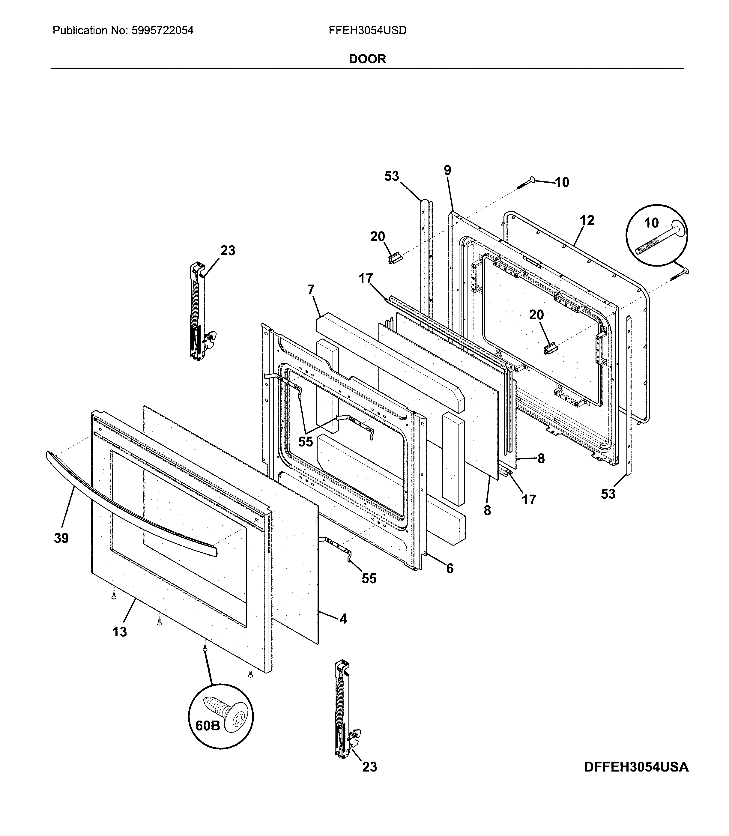 Frigidaire FFEH3054USD door diagram