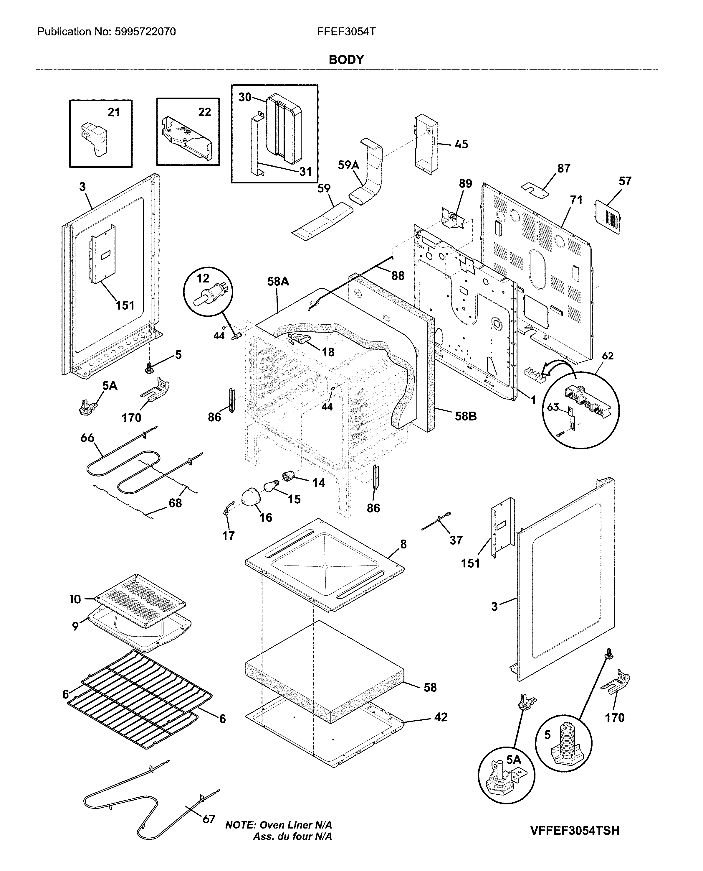 Frigidaire FFEF3054TBK body diagram