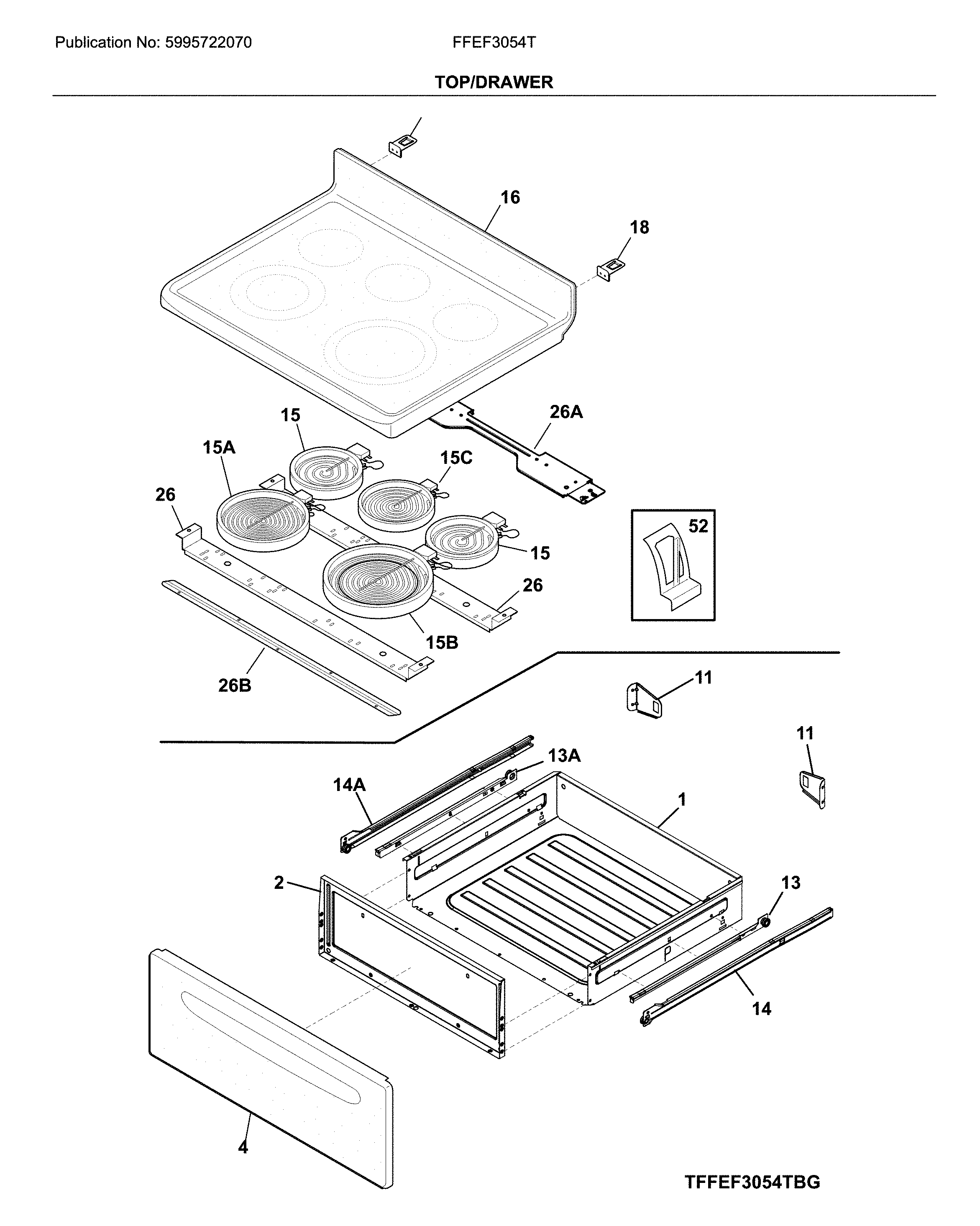 Frigidaire FFEF3054TBK top/drawer diagram