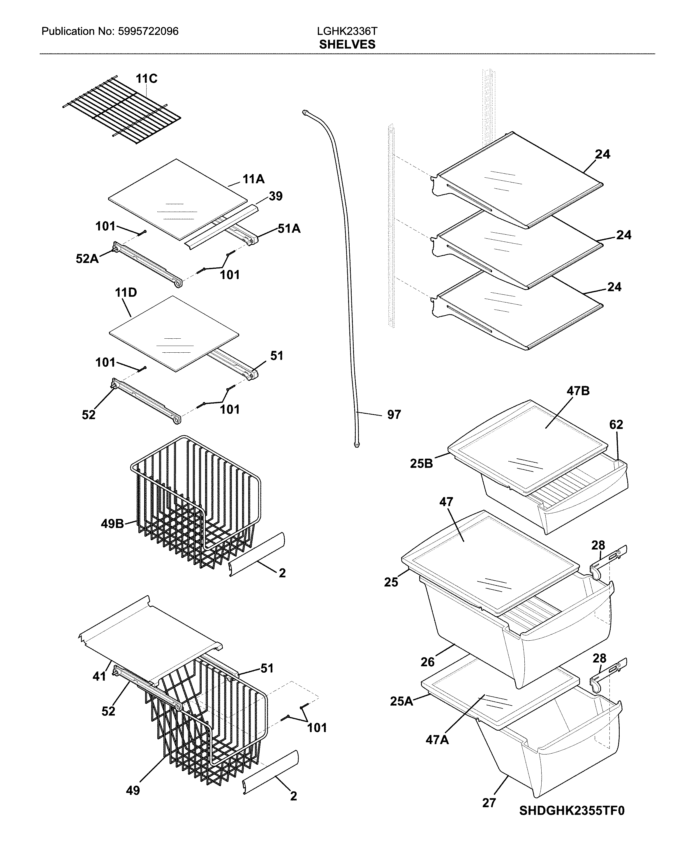 Frigidaire LGHK2336TF6 shelves diagram