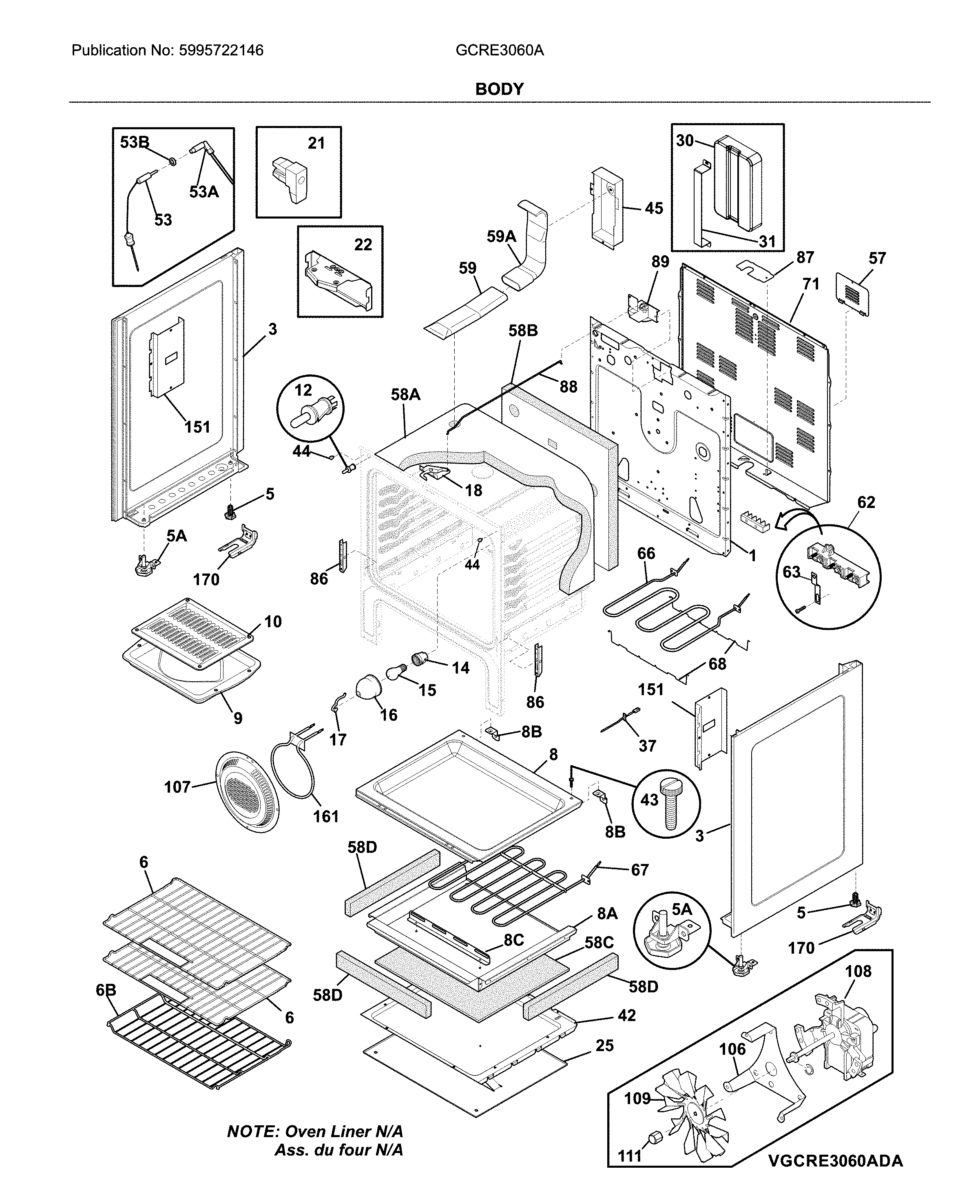 Frigidaire GCRE3060AFC body diagram
