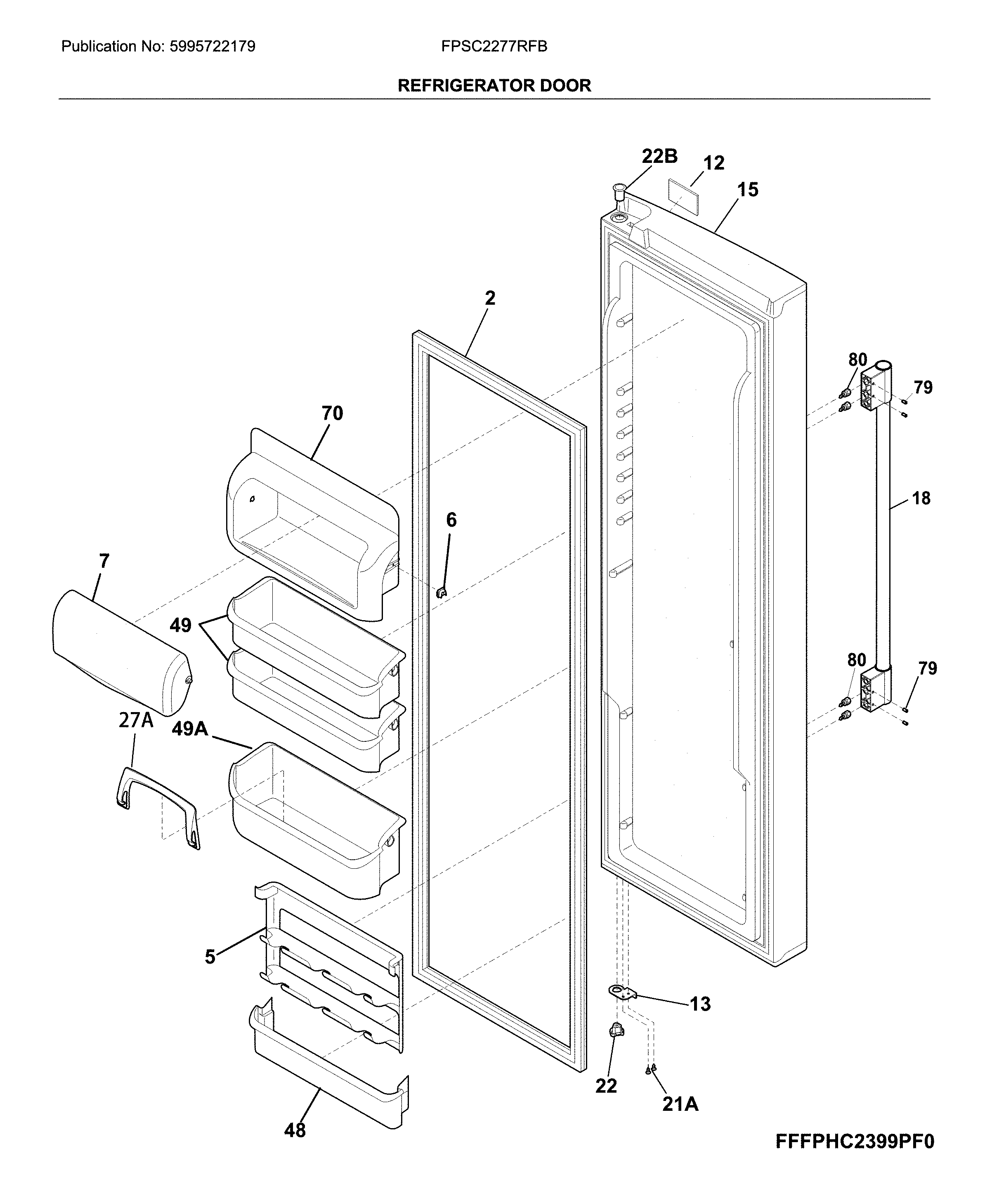 Frigidaire FPSC2277RFB fresh food doors diagram