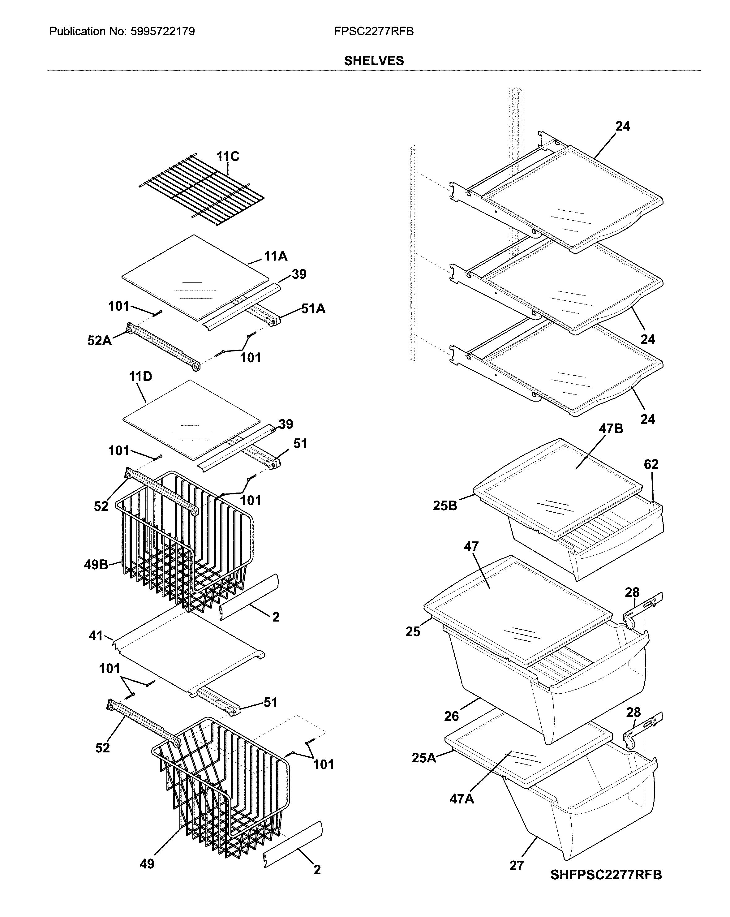 Frigidaire FPSC2277RFB shelves diagram