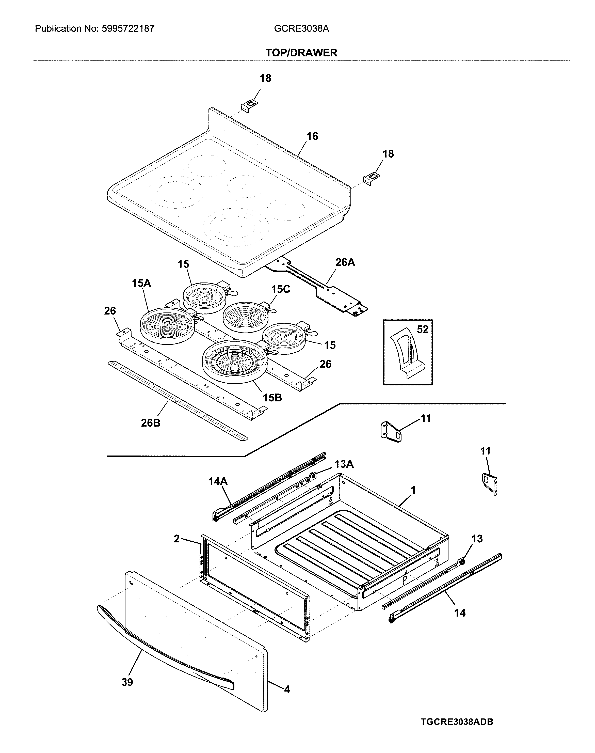 Frigidaire GCRE3038AFB top/drawer diagram