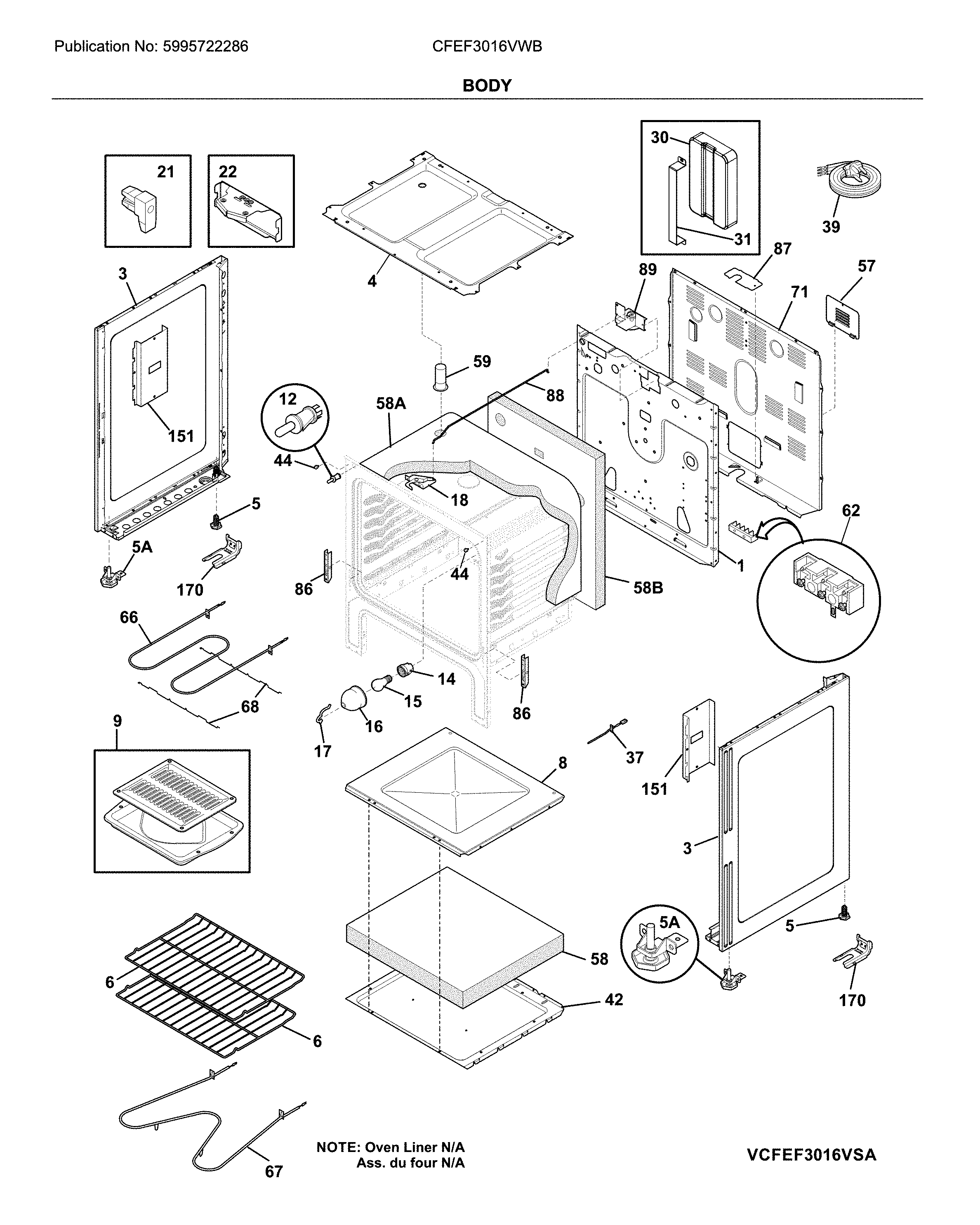 Frigidaire CFEF3016VWB body diagram