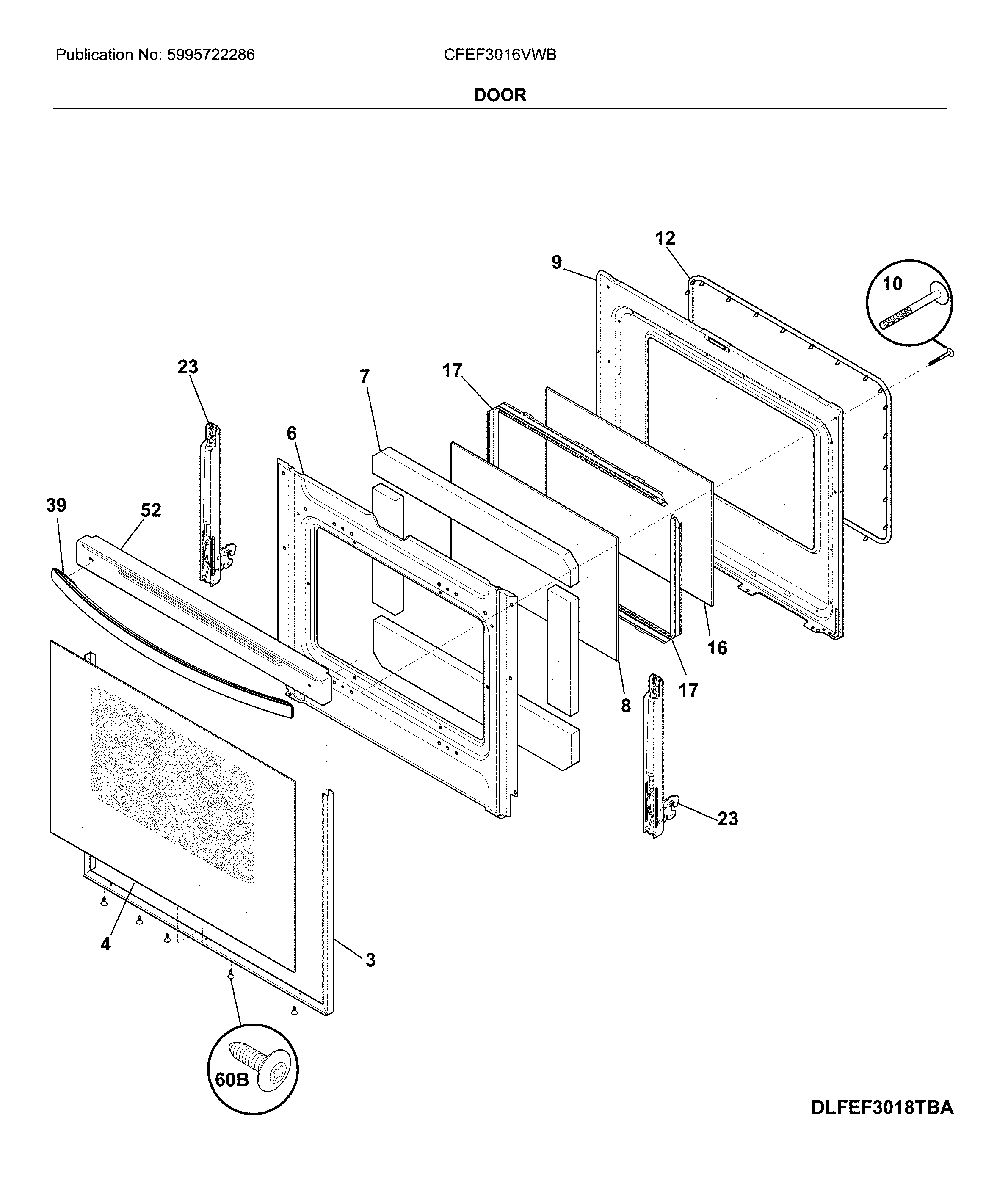 Frigidaire CFEF3016VWB door diagram