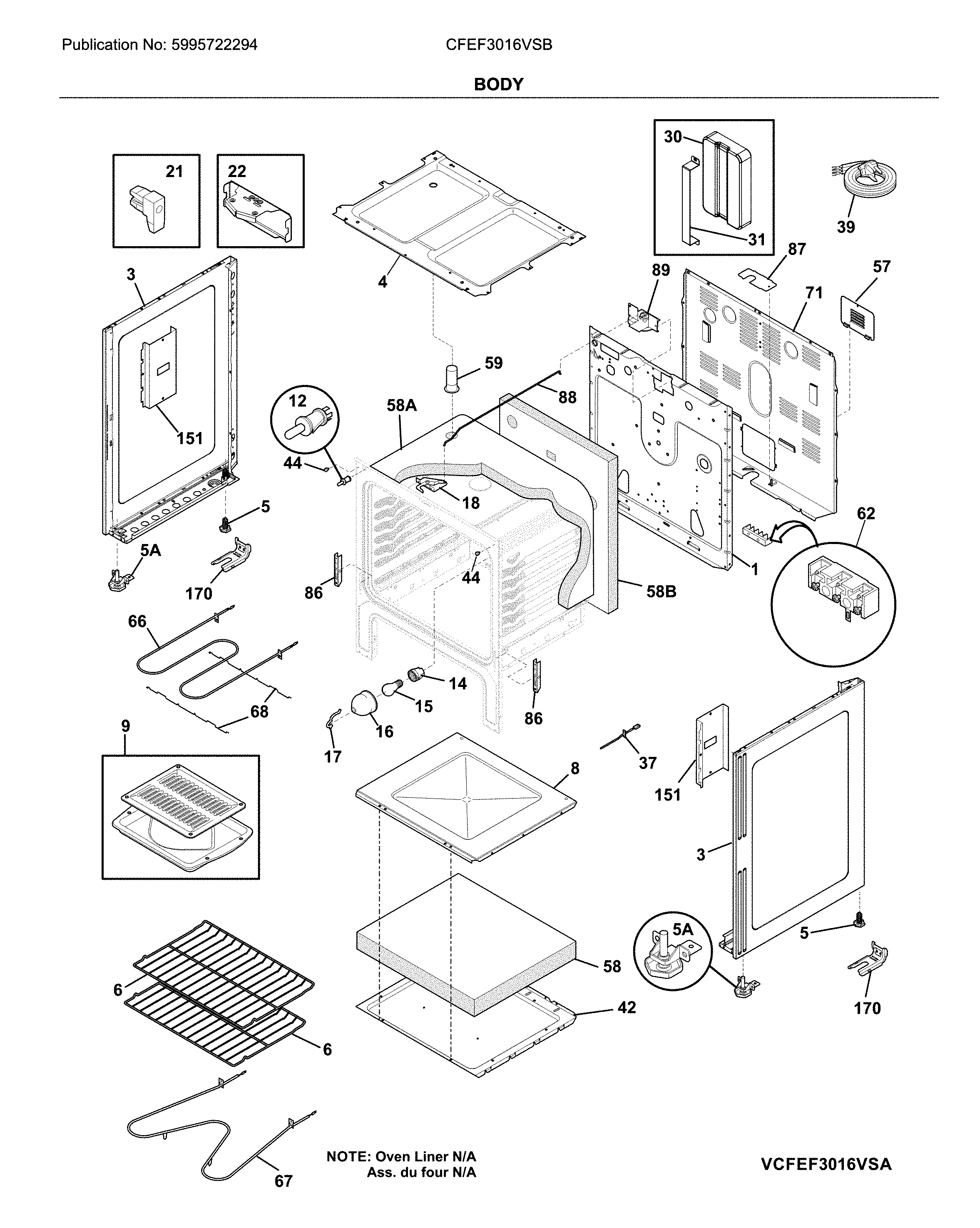 Frigidaire CFEF3016VSB body diagram