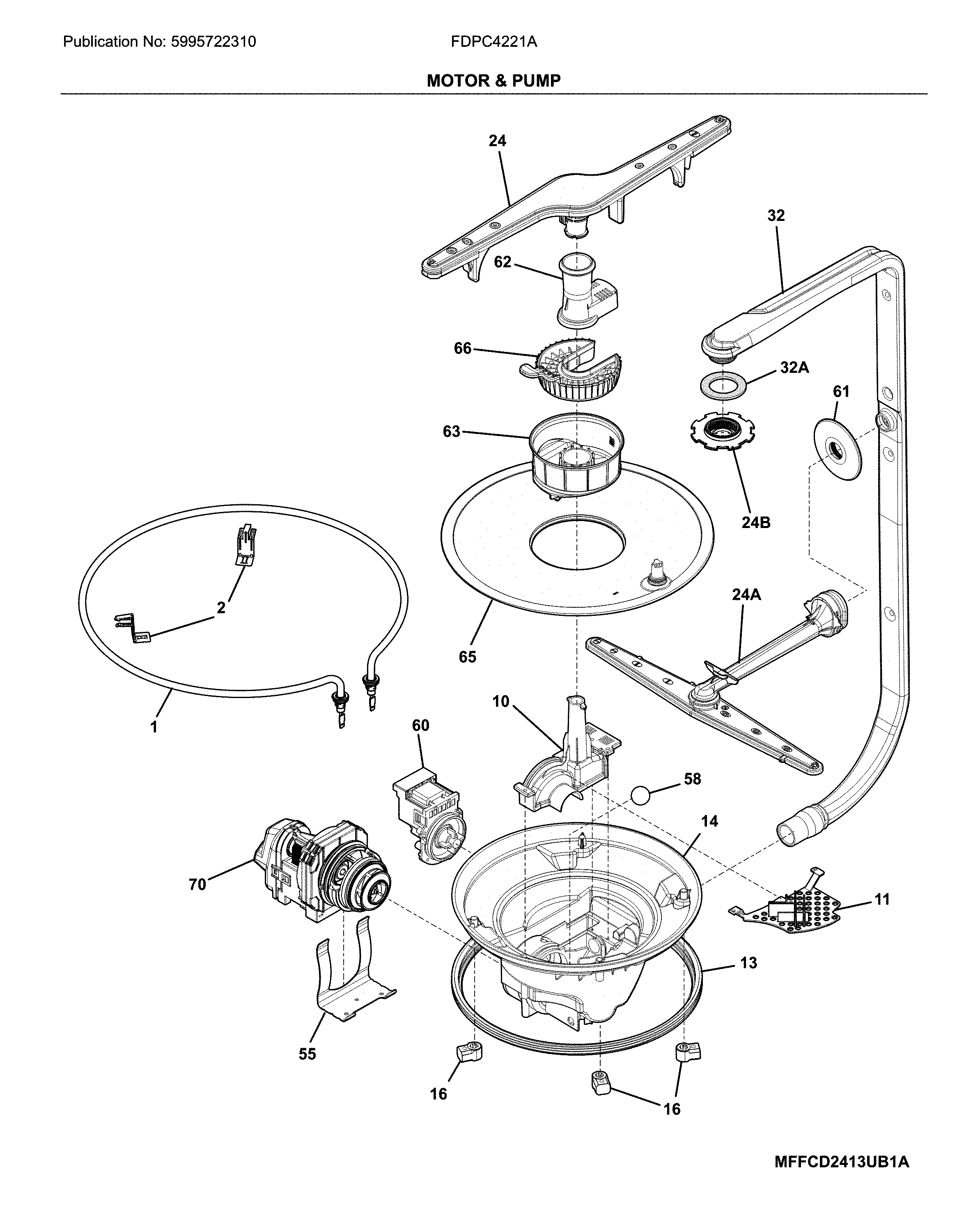 Frigidaire FDPC4221AB0A motor & pump diagram