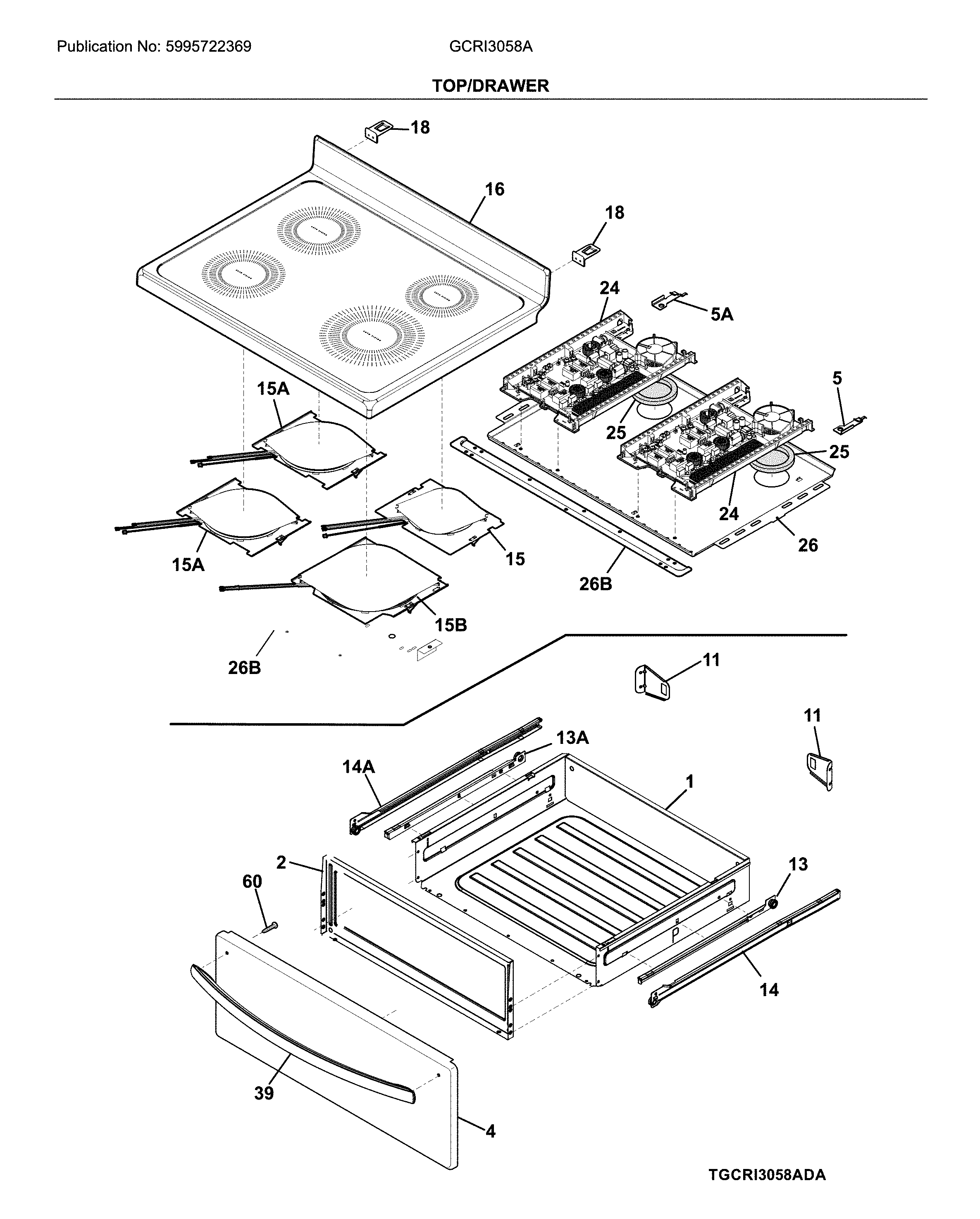 Frigidaire GCRI3058AFB top/drawer diagram