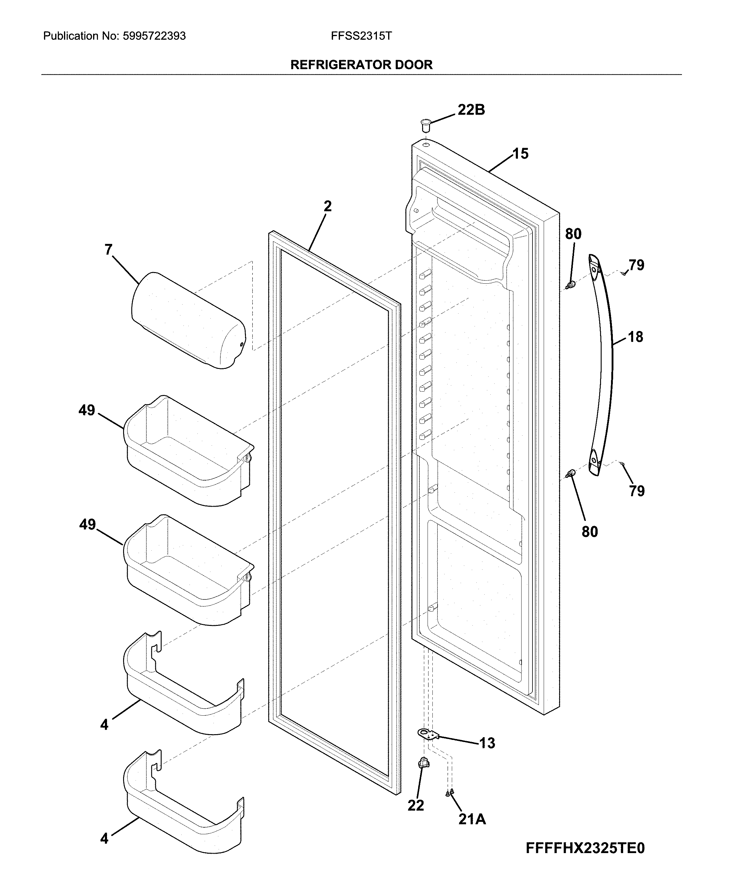 Frigidaire FFSS2315TD2 fresh food door diagram