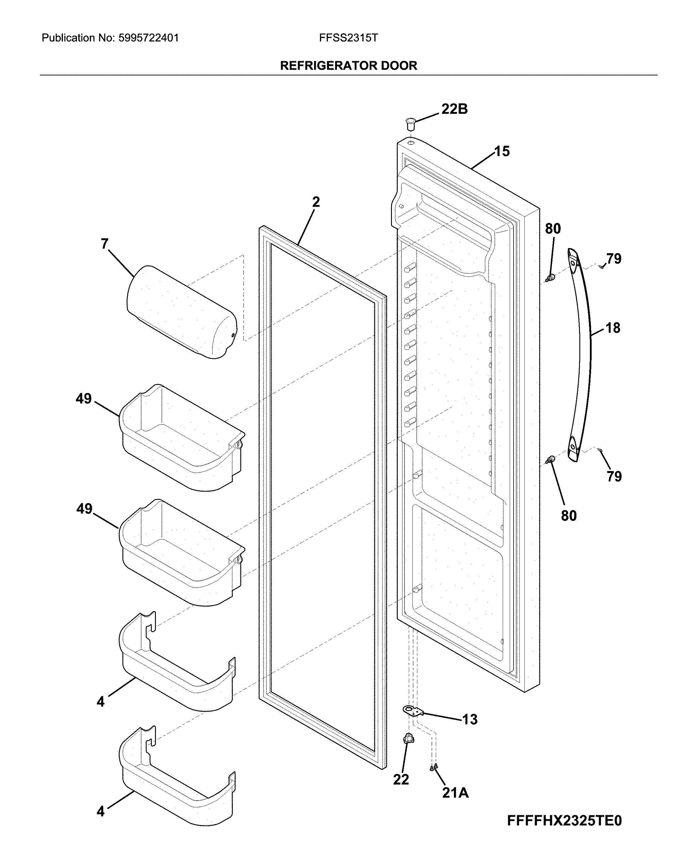 Frigidaire FFSS2315TP3 fresh food door diagram