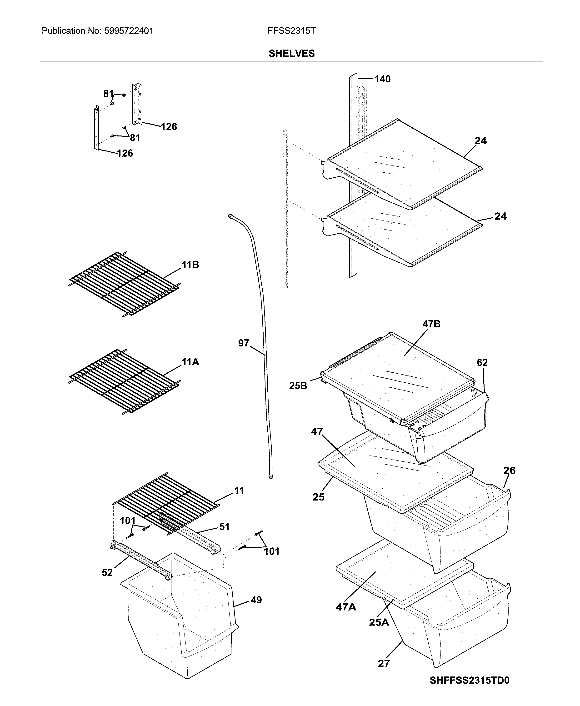 Frigidaire FFSS2315TP3 shelf diagram
