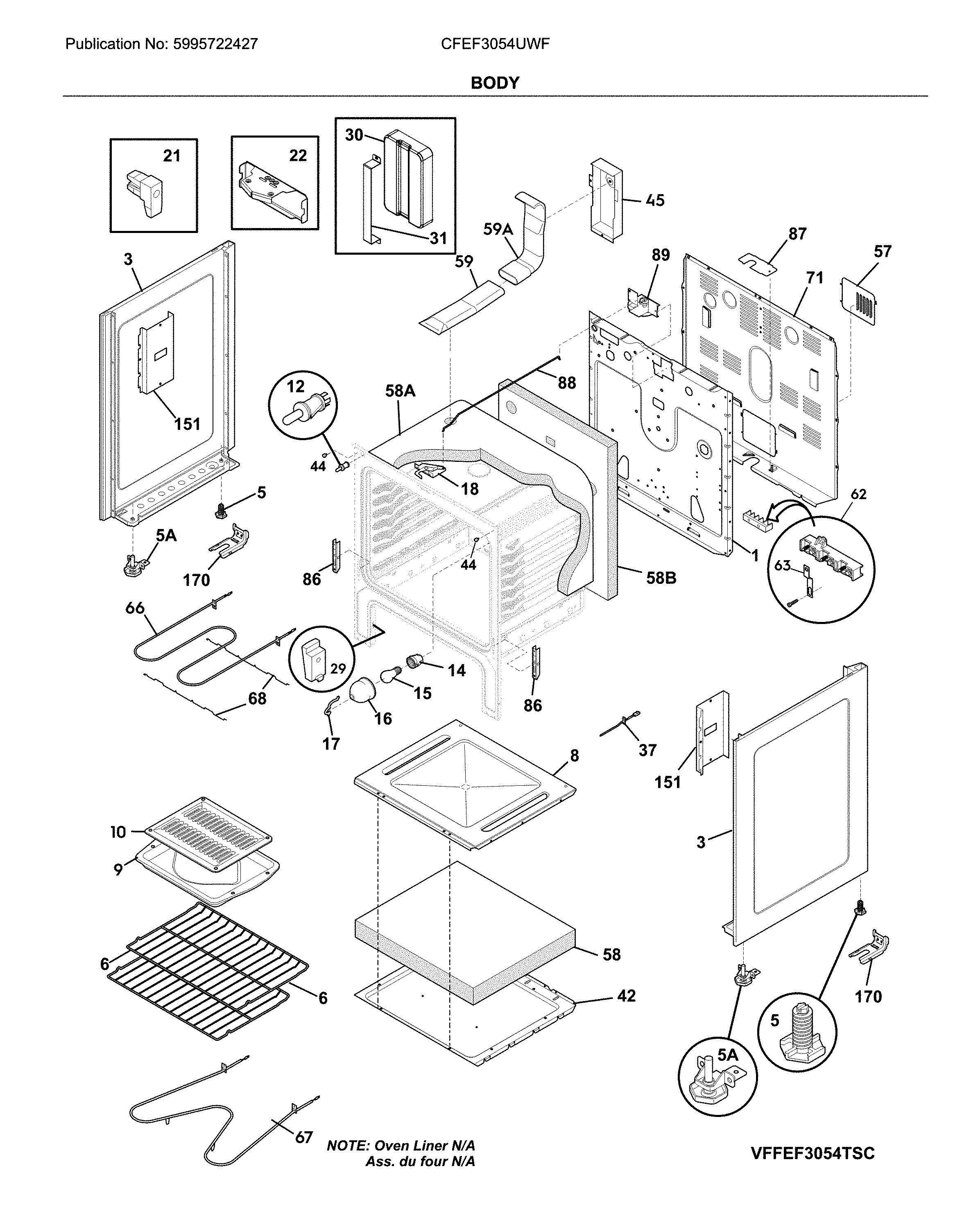 Frigidaire CFEF3054UWF body diagram