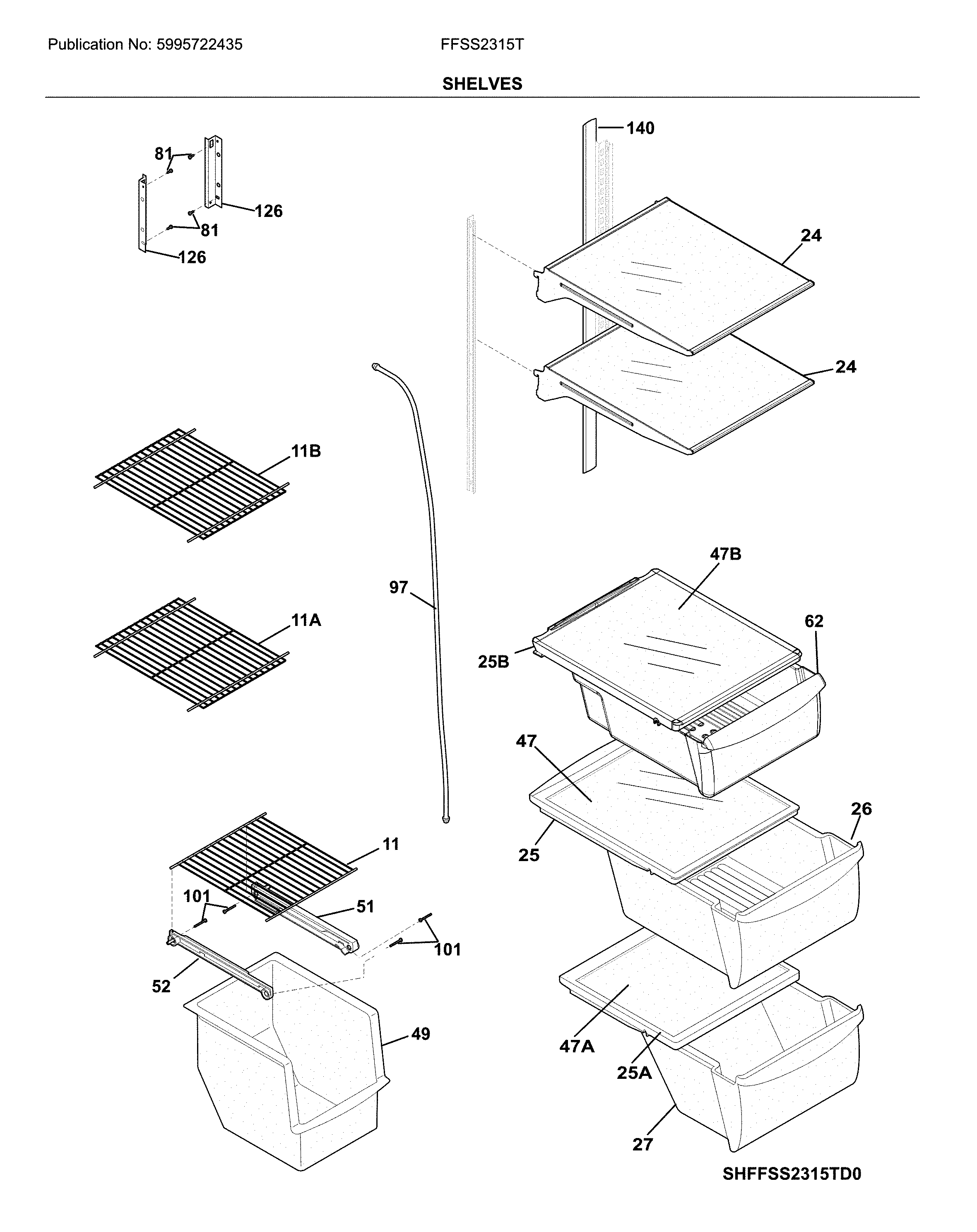 Frigidaire FFSS2315TE4 shelves diagram
