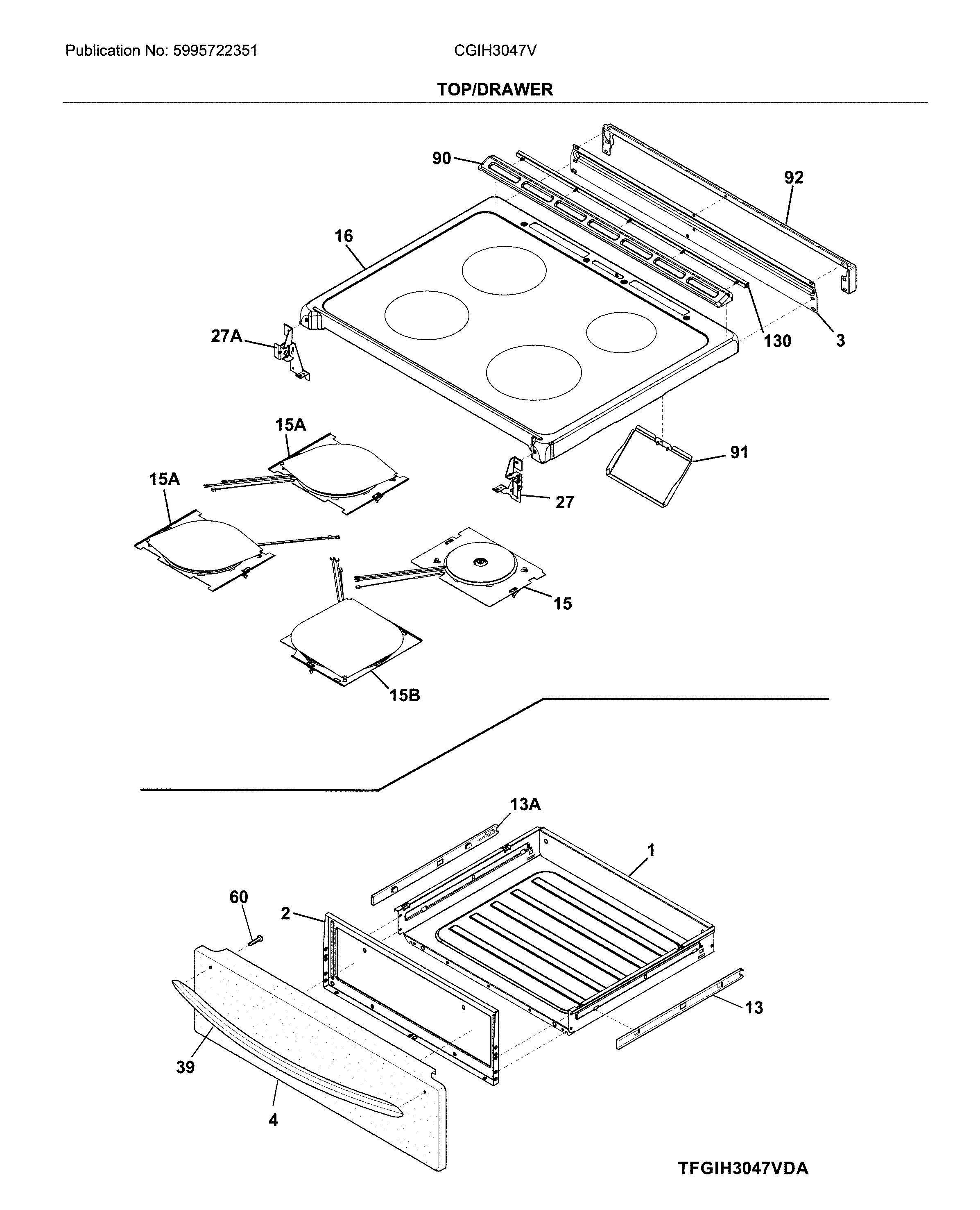 Frigidaire CGIH3047VFB top/drawer diagram
