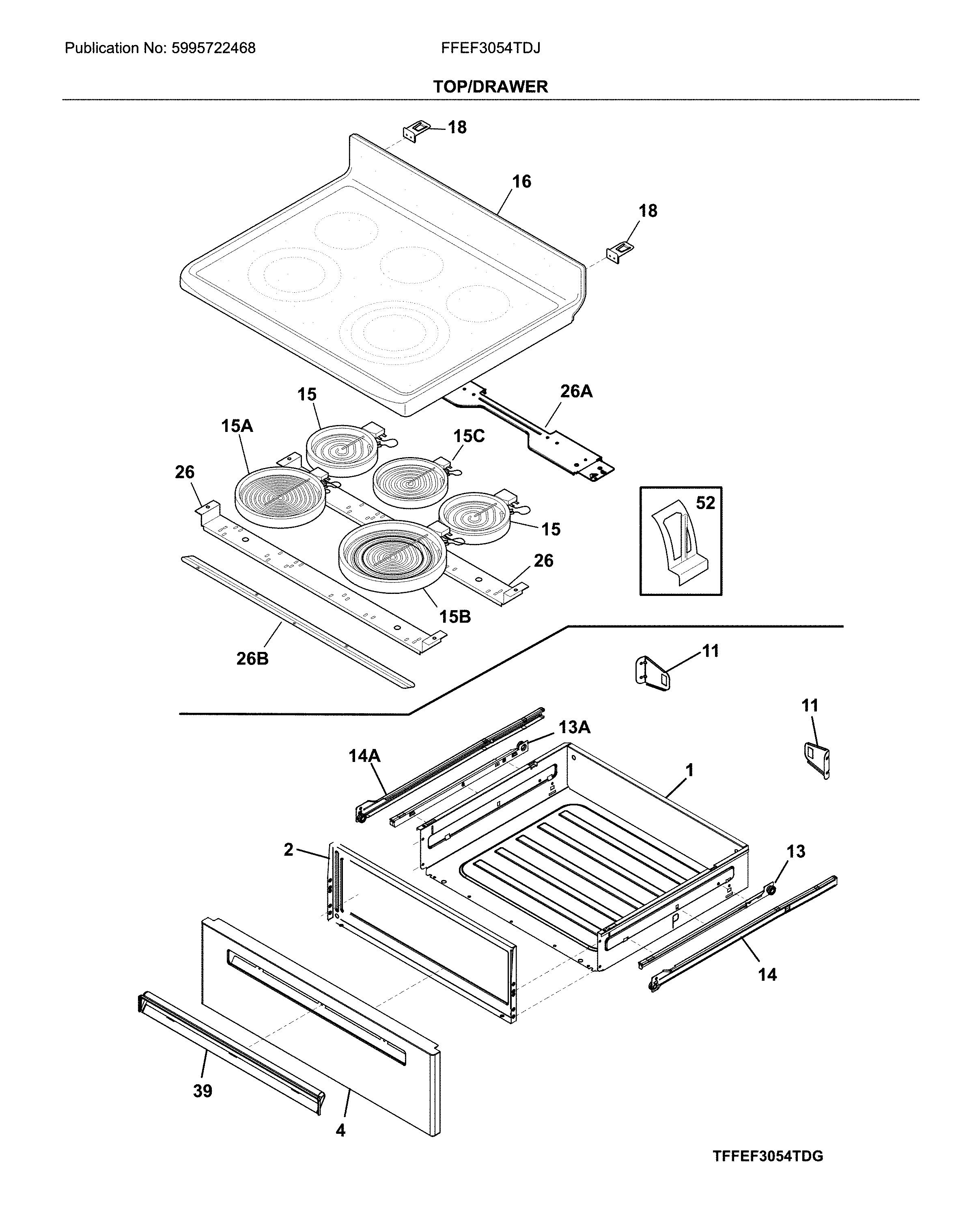 Frigidaire FFEF3054TDJ top/drawer diagram