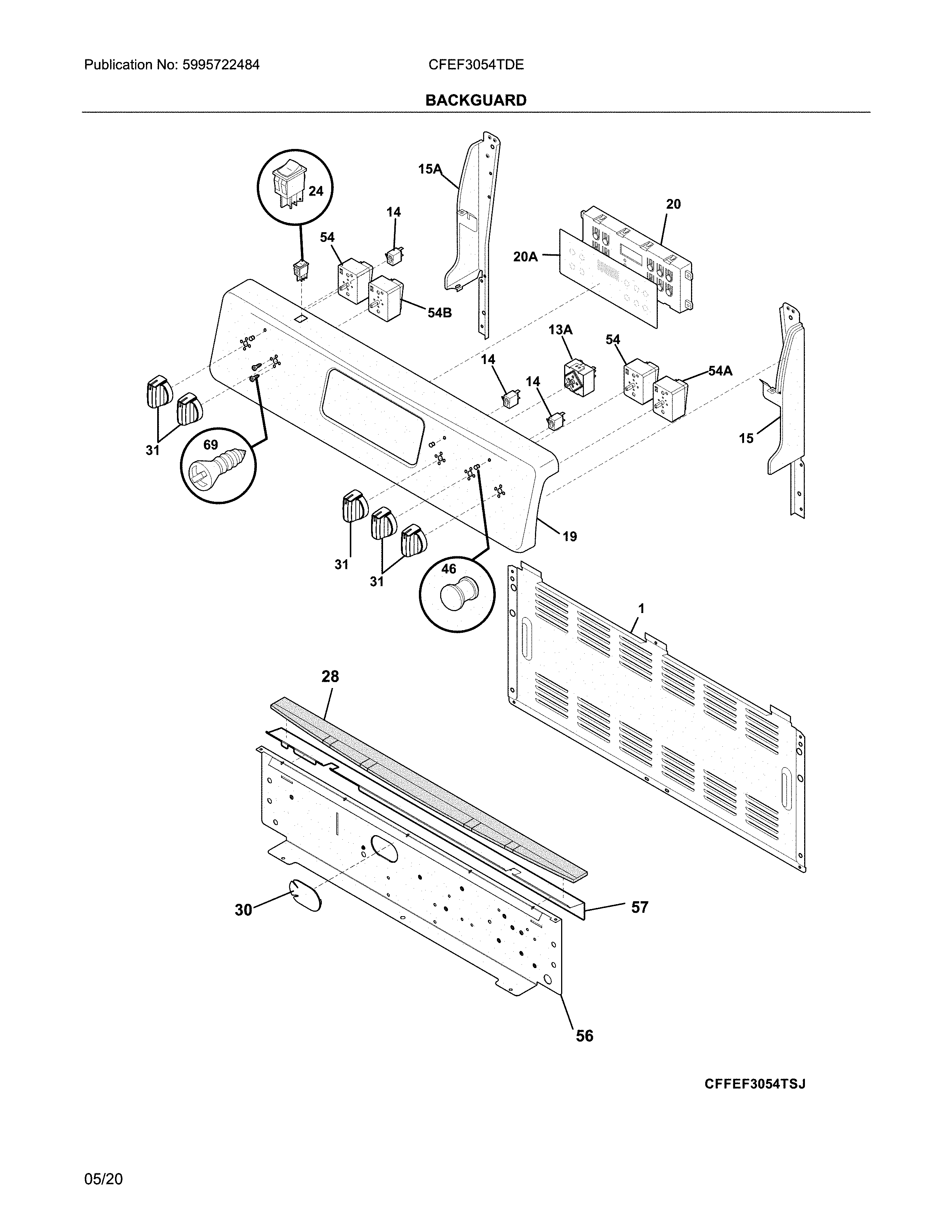 Frigidaire CFEF3054TDE backguard diagram