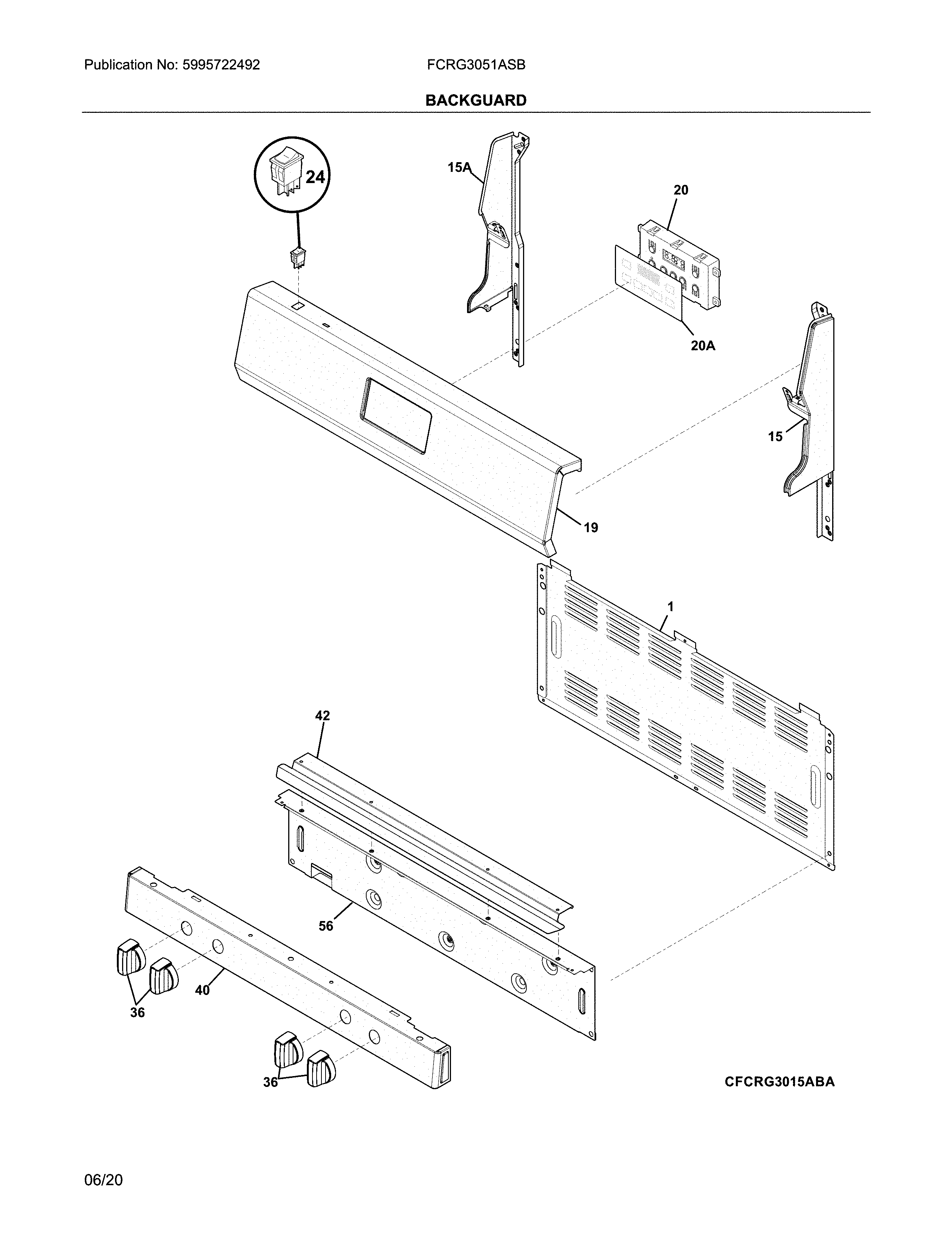 Frigidaire FCRG3051ASB backguard diagram