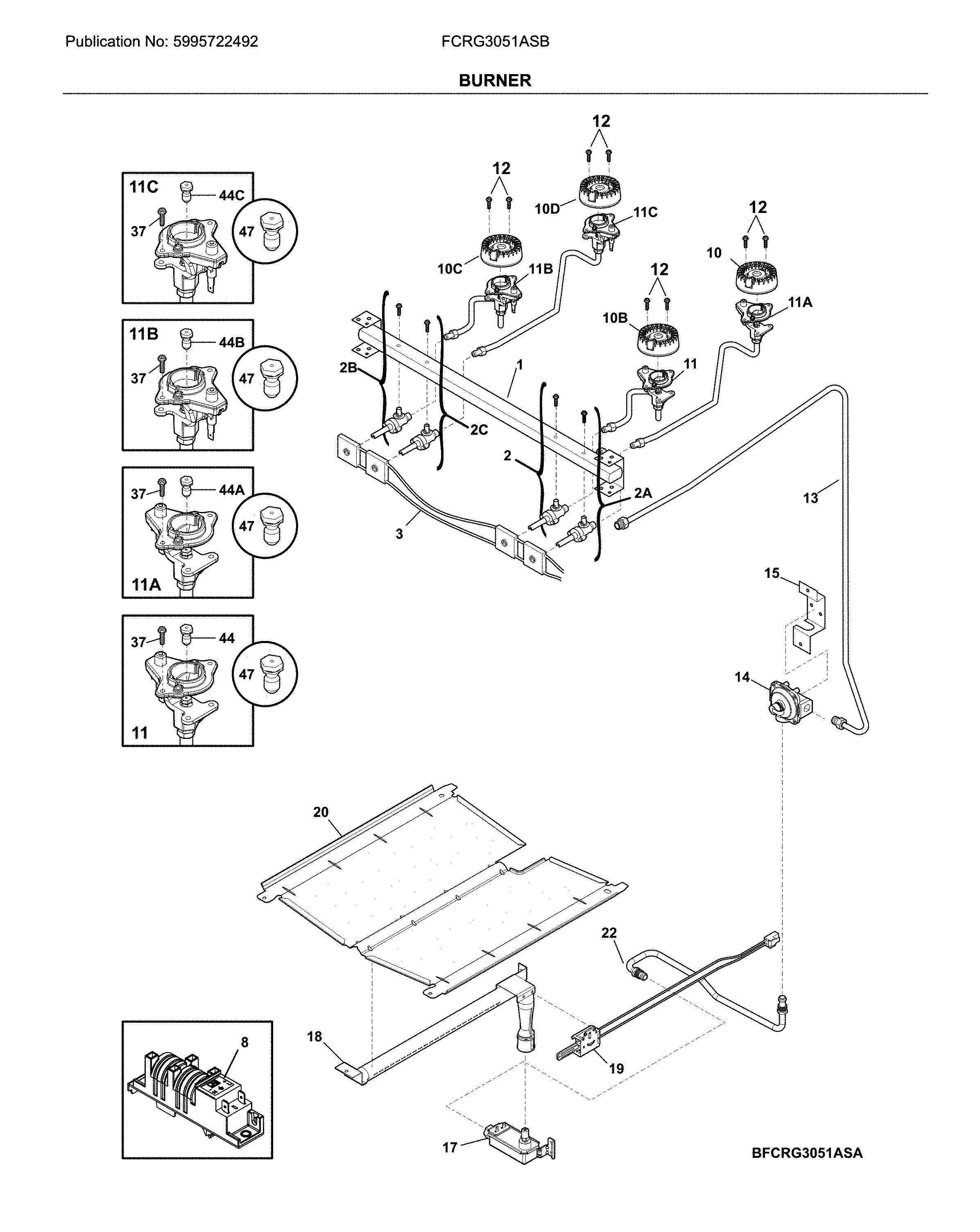 Frigidaire FCRG3051ASB burner diagram