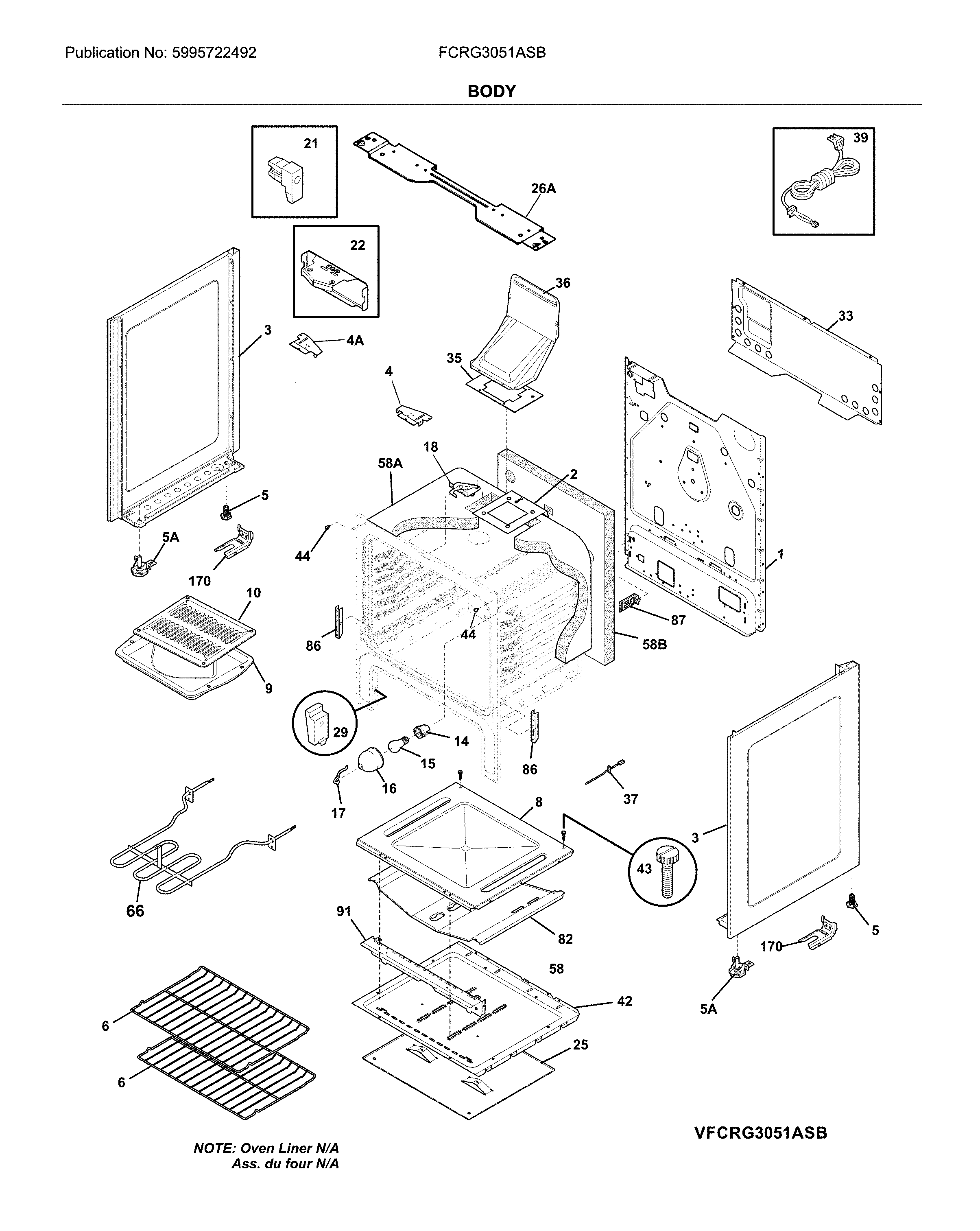 Frigidaire FCRG3051ASB body diagram